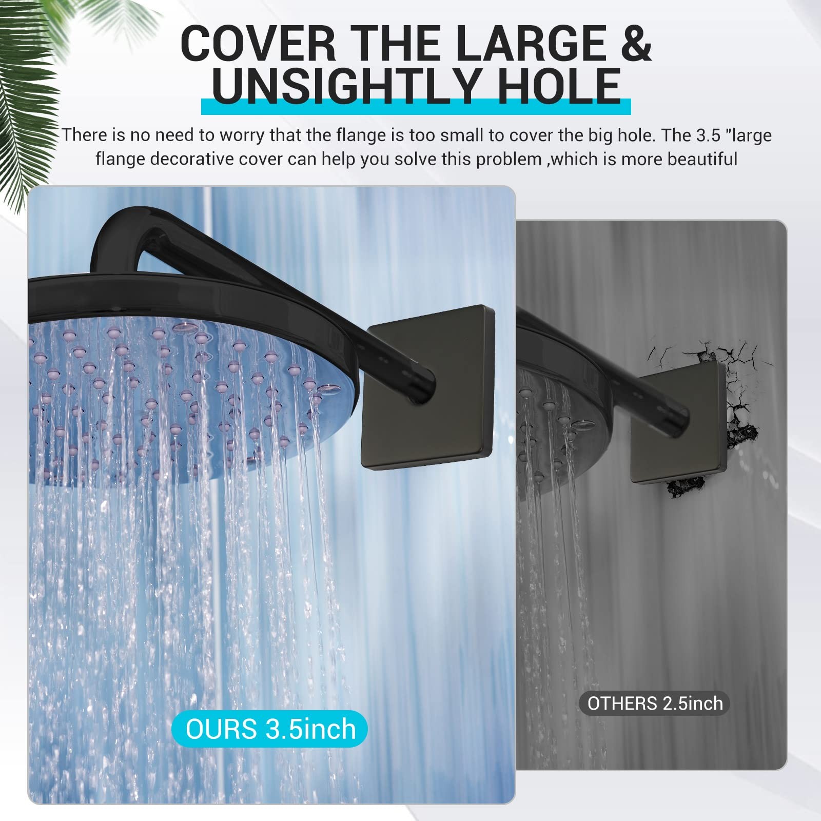 Yinkin 1 Pack 3.5 Inch Black Large Shower Arm Flange Square Plumbing