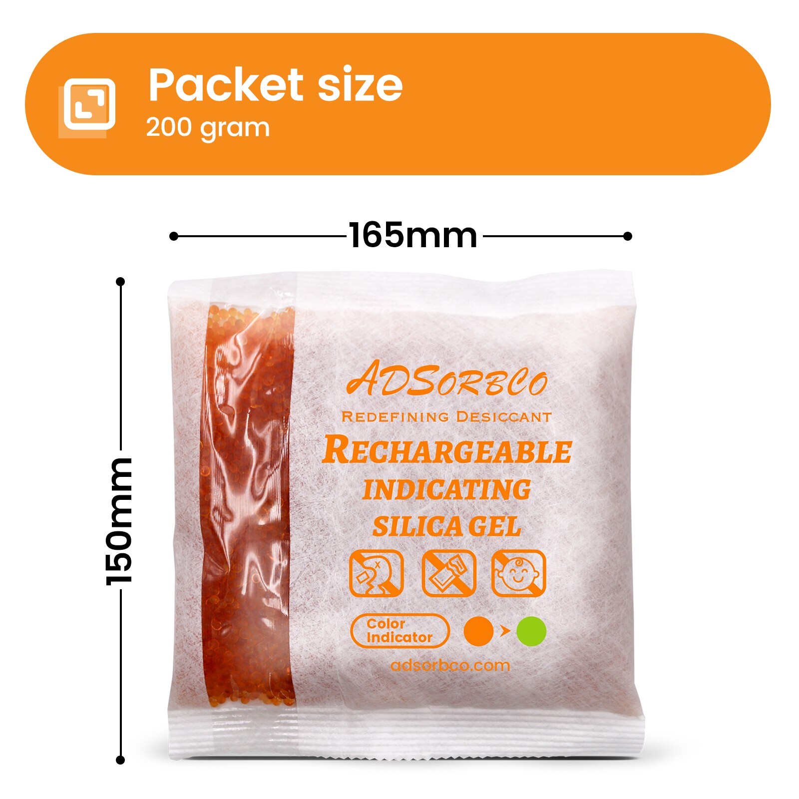 [200g 5p]Adsorbco Rechargeable Desiccant Packs, Indicating Silica Gel Packets