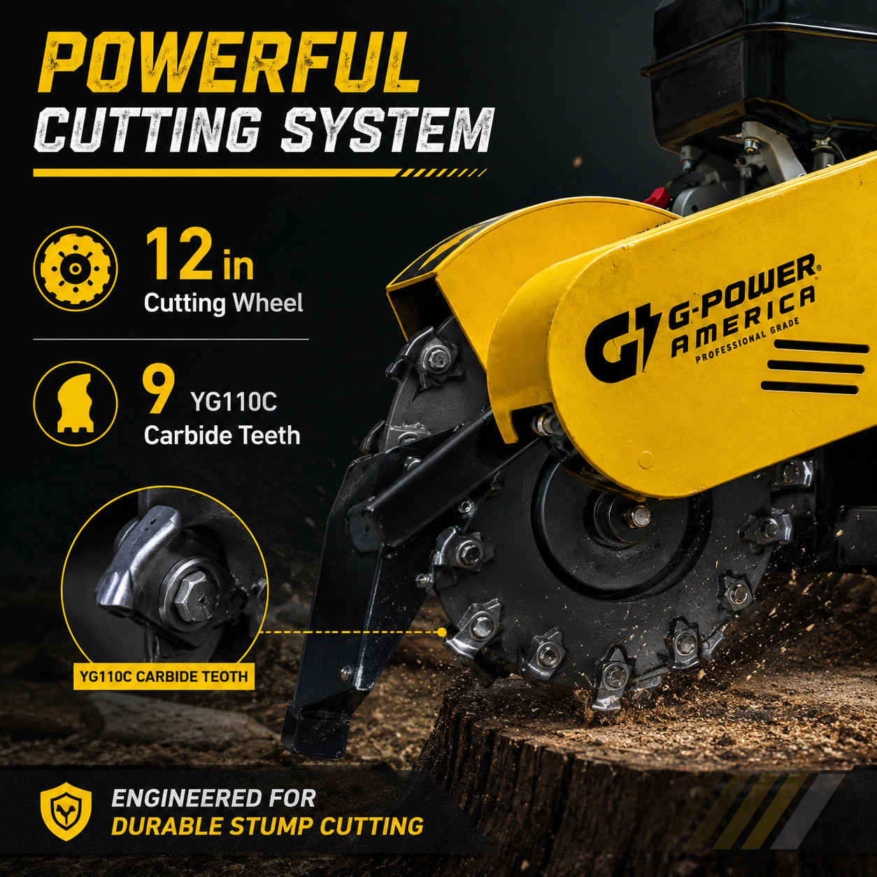 15HP 420cc Gas Stump Grinder 3600 RPM Air-Cooled OHV Gasoline Engine Walk-Behind