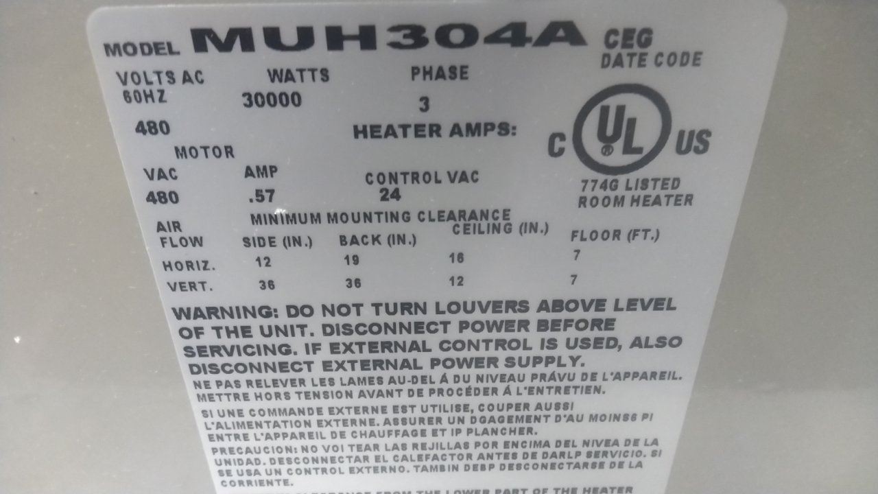 Qmark MUH304 480VAC 102,390 BtuH Electric Wall & Ceiling Unit Heater