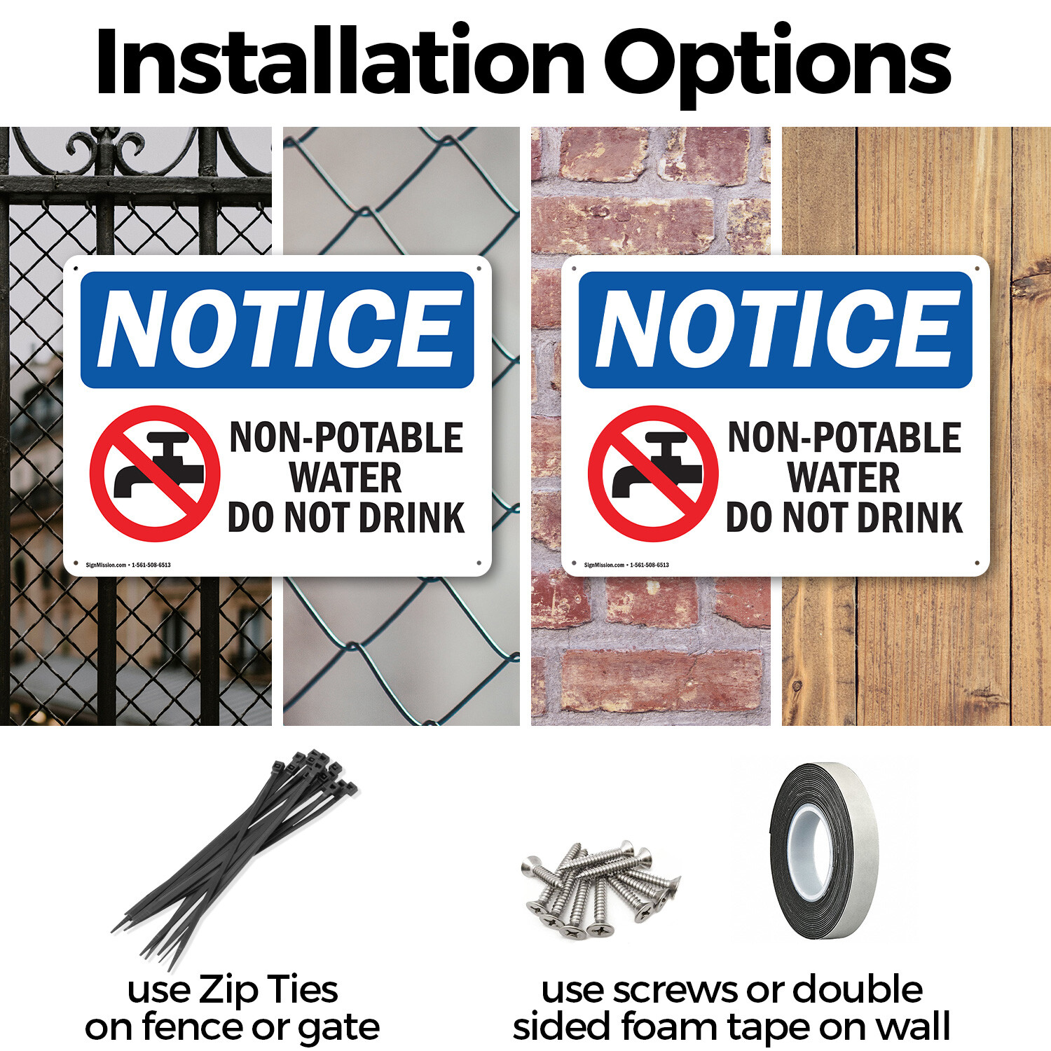 (2 Pack) Non-Potable Water Do Not Drink OSHA Notice Sign Decal Metal Plastic