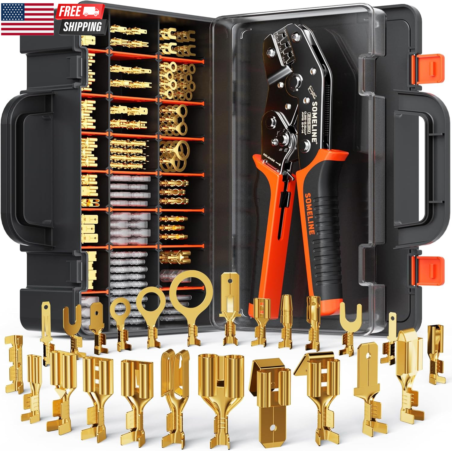 Spade Terminal Crimping Tool Kit AWG 24-14, 24 Types 2.8/3.9/4.8/6.3 Mm Male & F