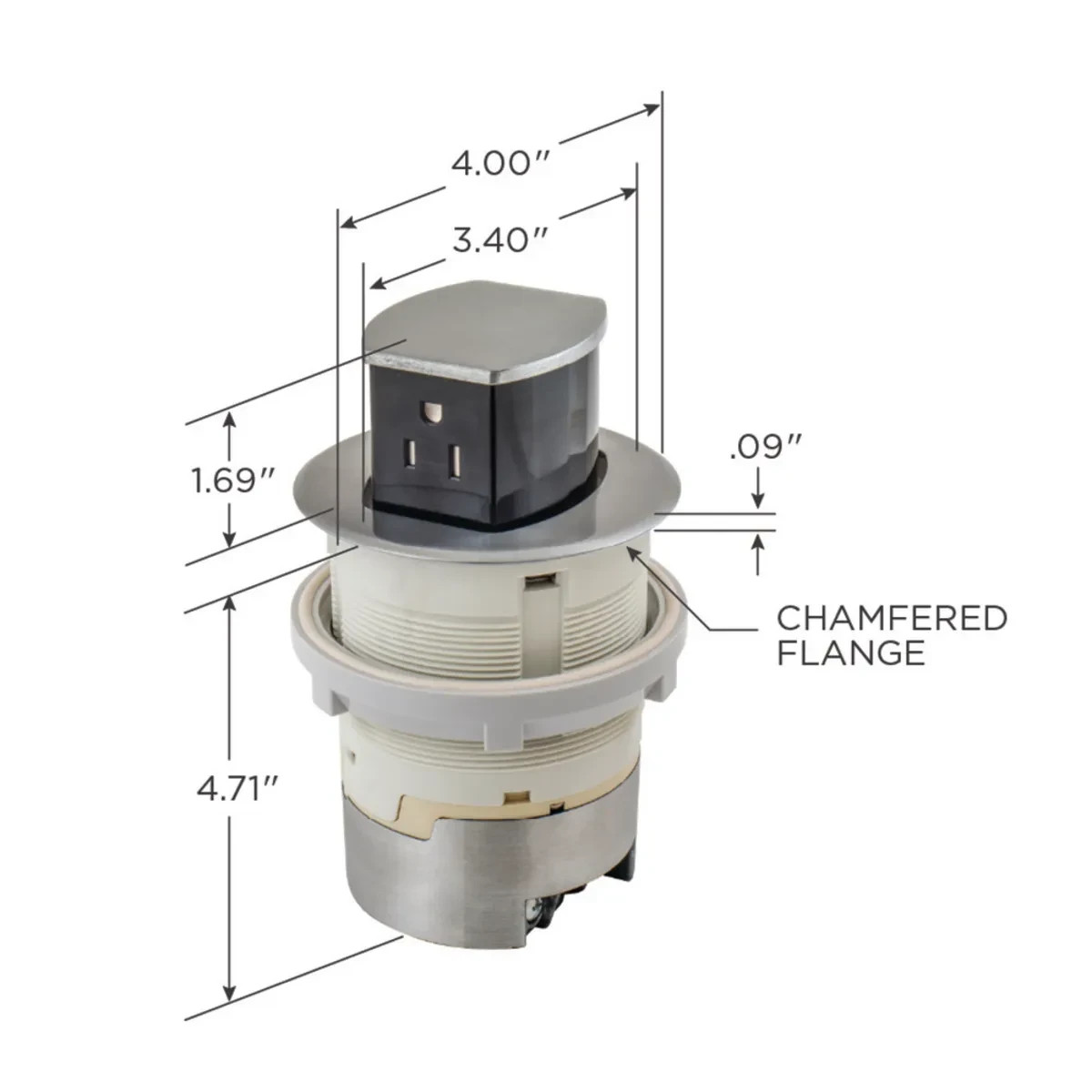 HUBBELL 15A Kitchen Counter Receptacle, Surface Mount, Pop Up, RCT200WH, WHITE