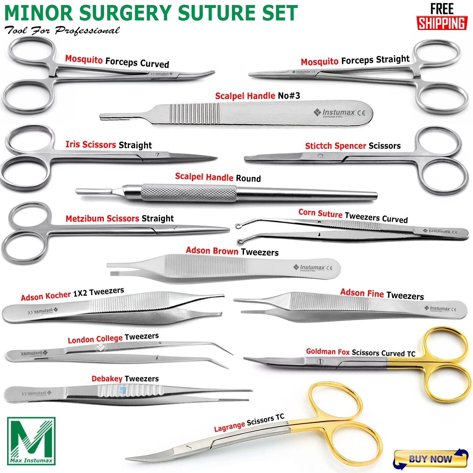 Minor Surgery Suturing Kit 15-Piece – Suture Tools + Surgical Instruments Set