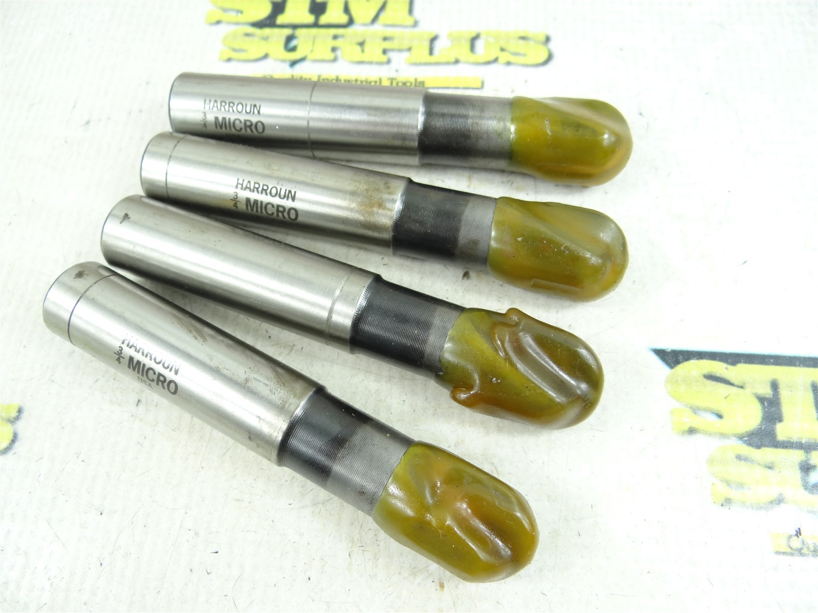 NEW! LOT OF 4 CARBIDE TIPPED BALL NOSE END MILLS 3/4″ X 3/4″ X 4-1/2″
