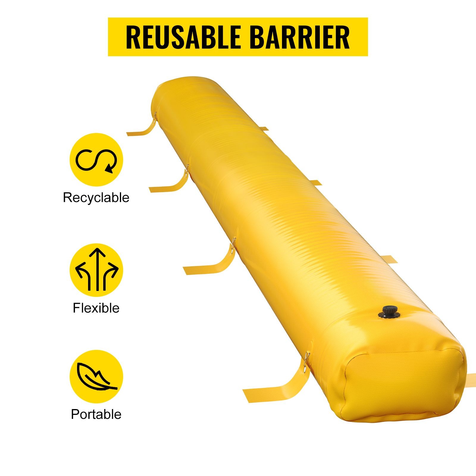 Reusable PVC Flood Barrier: 24’L x 20″W x 12″H, Lightweight & Stackable