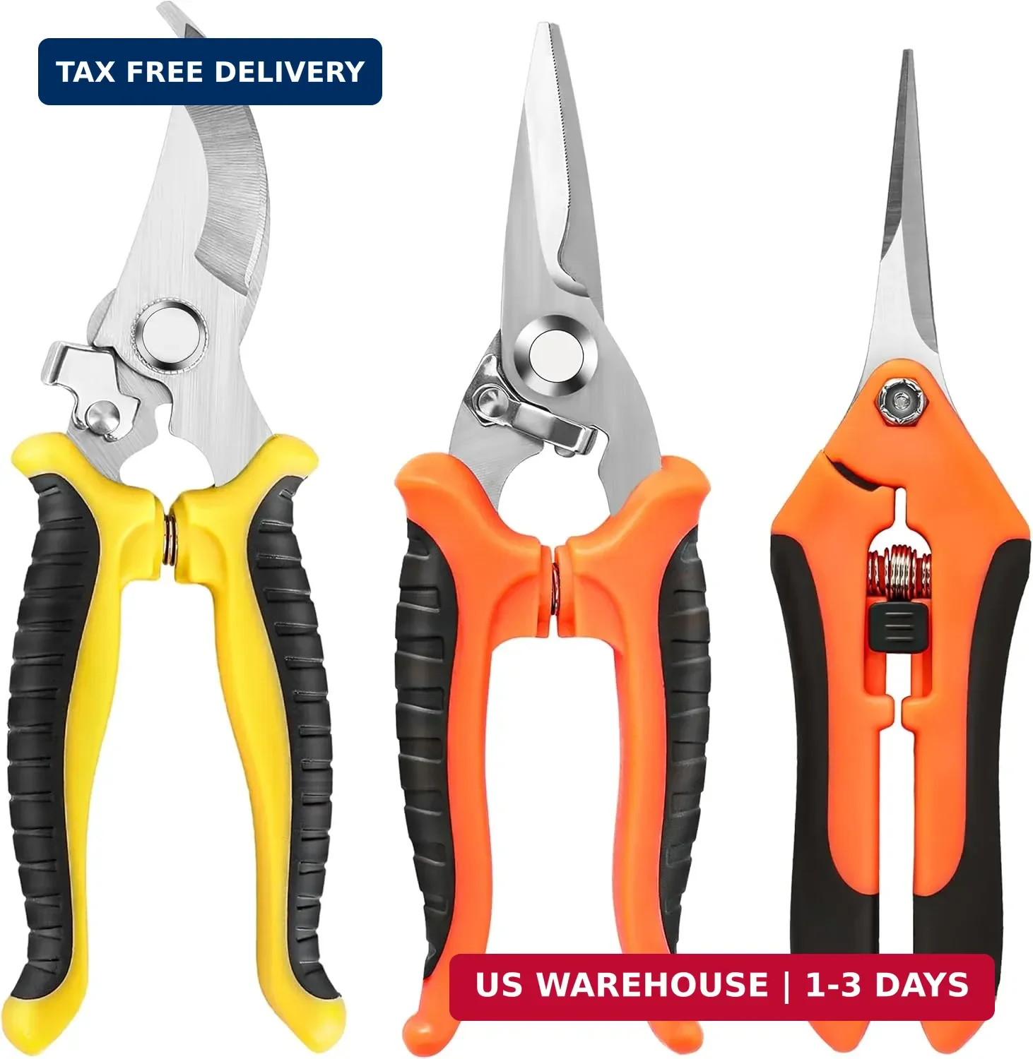 EWPJDK 3 Pack Garden Pruning Shears Scissors Clippers Stainless Steel | Gardenin