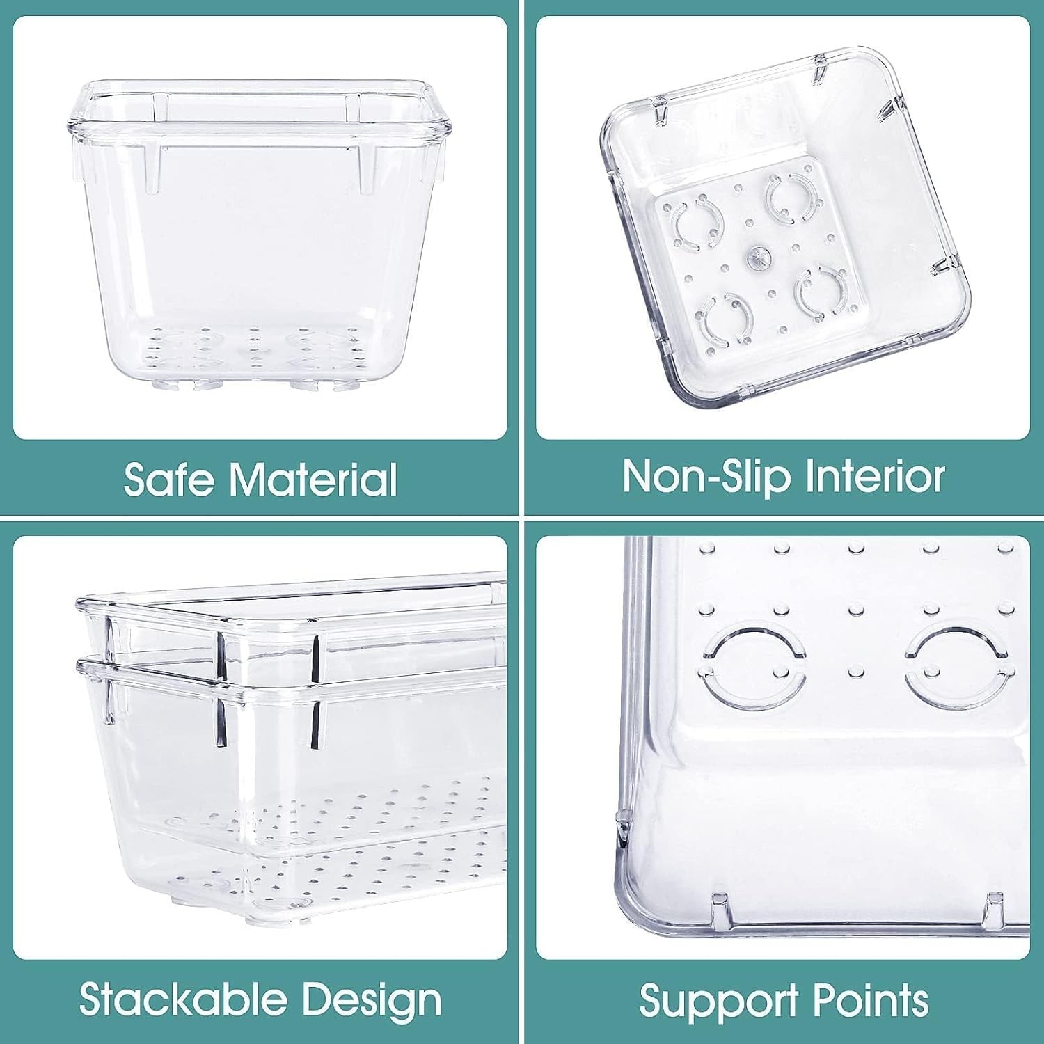 25 PCS Clear Plastic Drawer Organizer Set 4 Size Storage Bins for Makeup