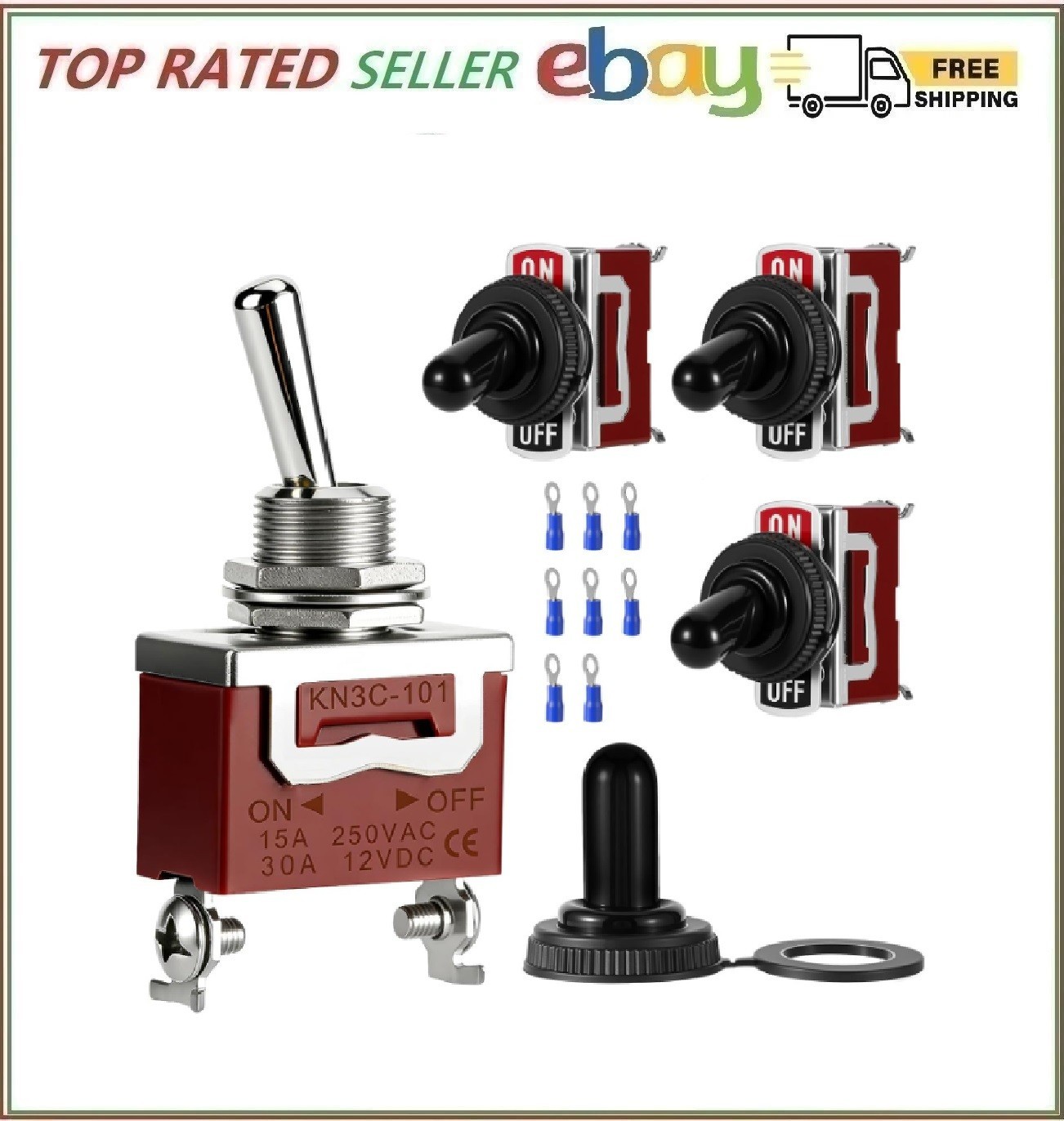 4-Pack Toggle Switches, SPST On/Off 2-Pin, 12V DC 30A Heavy Duty Waterproof Togg