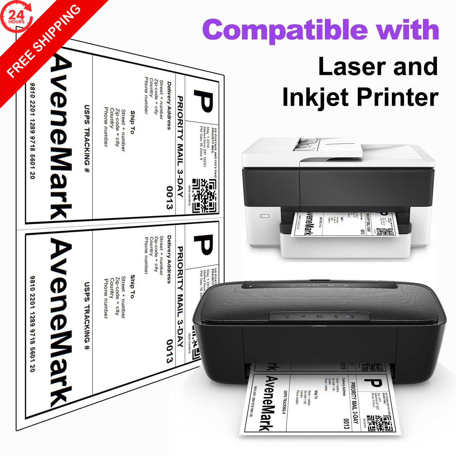 200 Half Sheet Shipping Labels 8.5×5.5 Inch 100 8-1/2″×5-1/2″ | 2-up, White