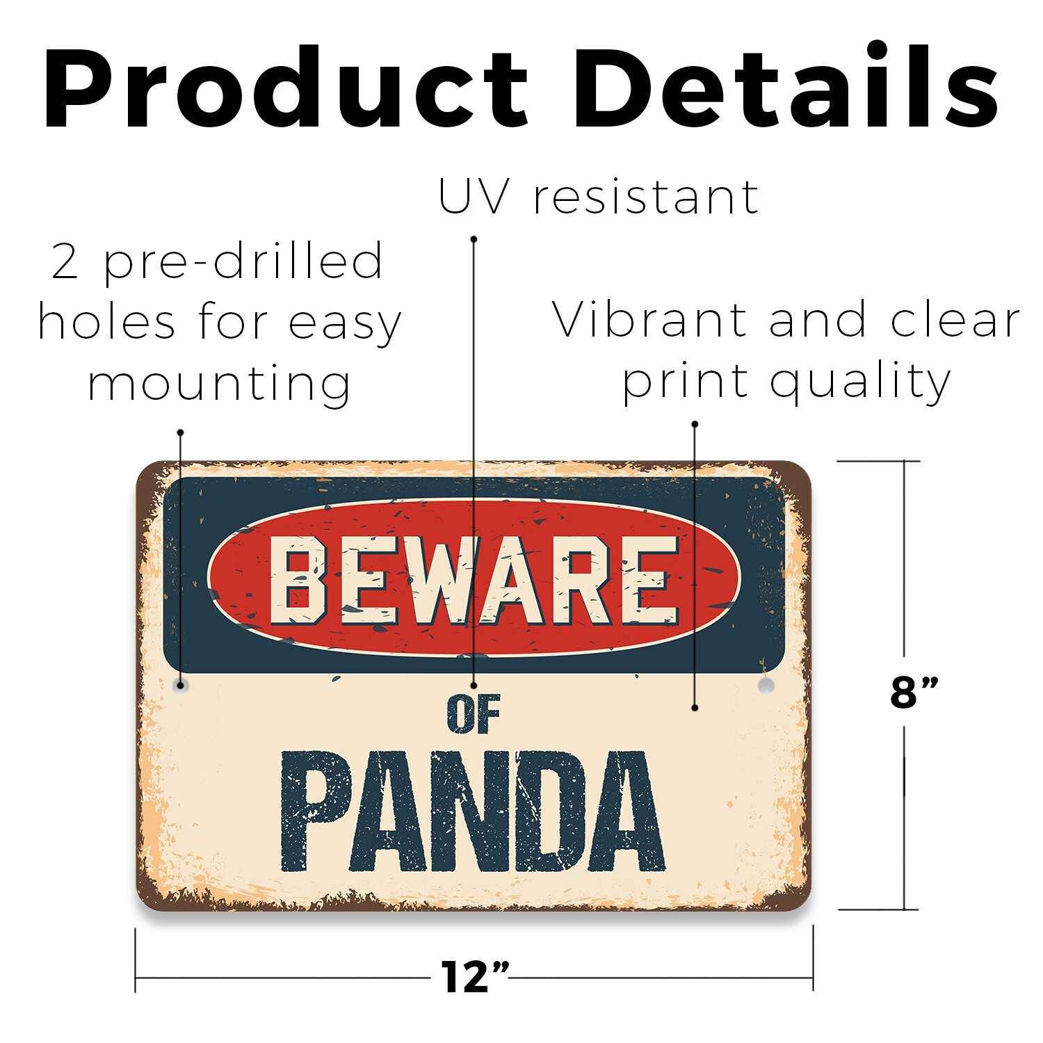 Panda (3 Pack) Plastic Street Sign Crossing Warning Vintage Rustic Beware