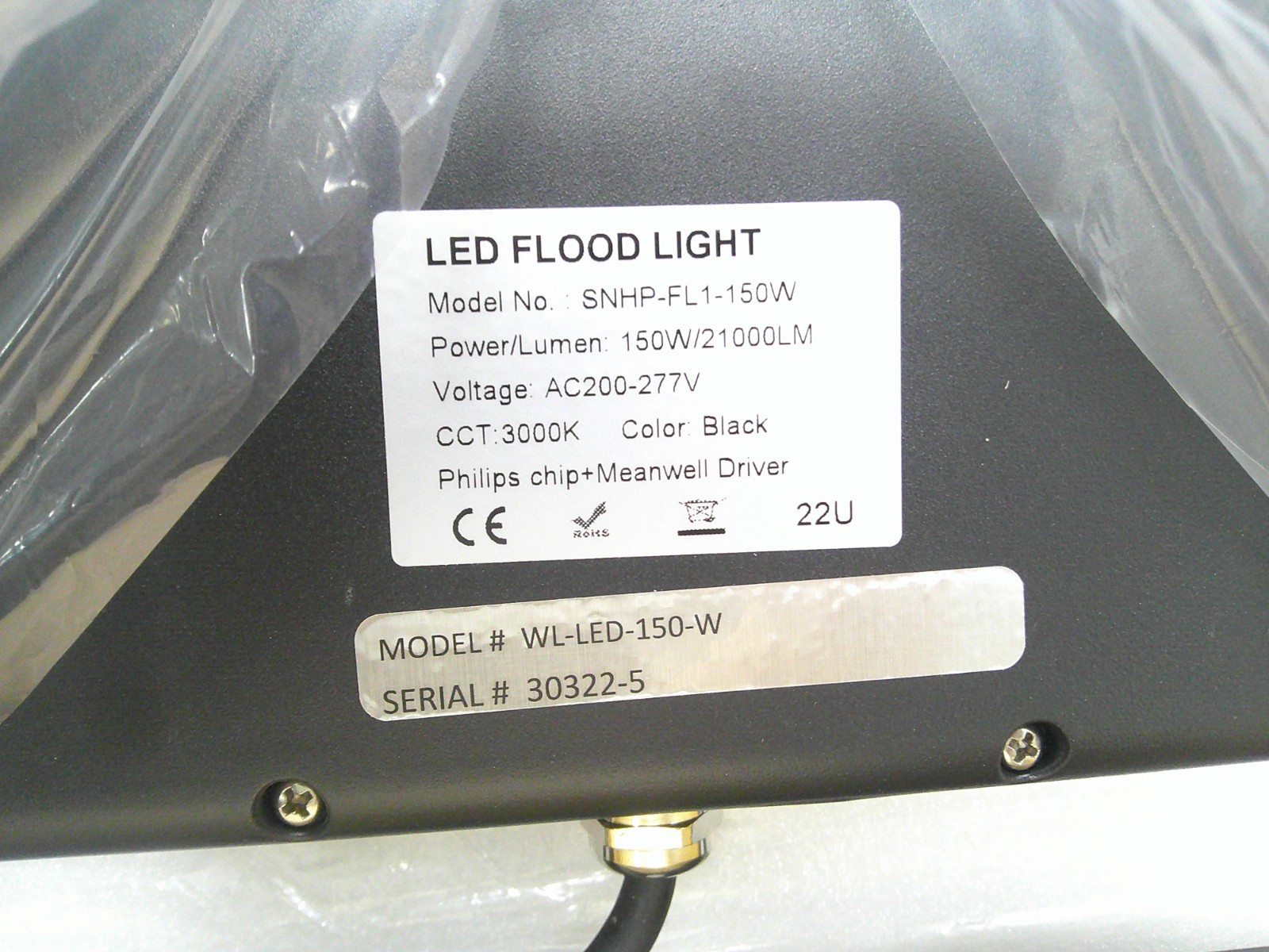 NEW BLACK LED Work Light 21000LM 150W 3000K Warm White WL-LED-150-W