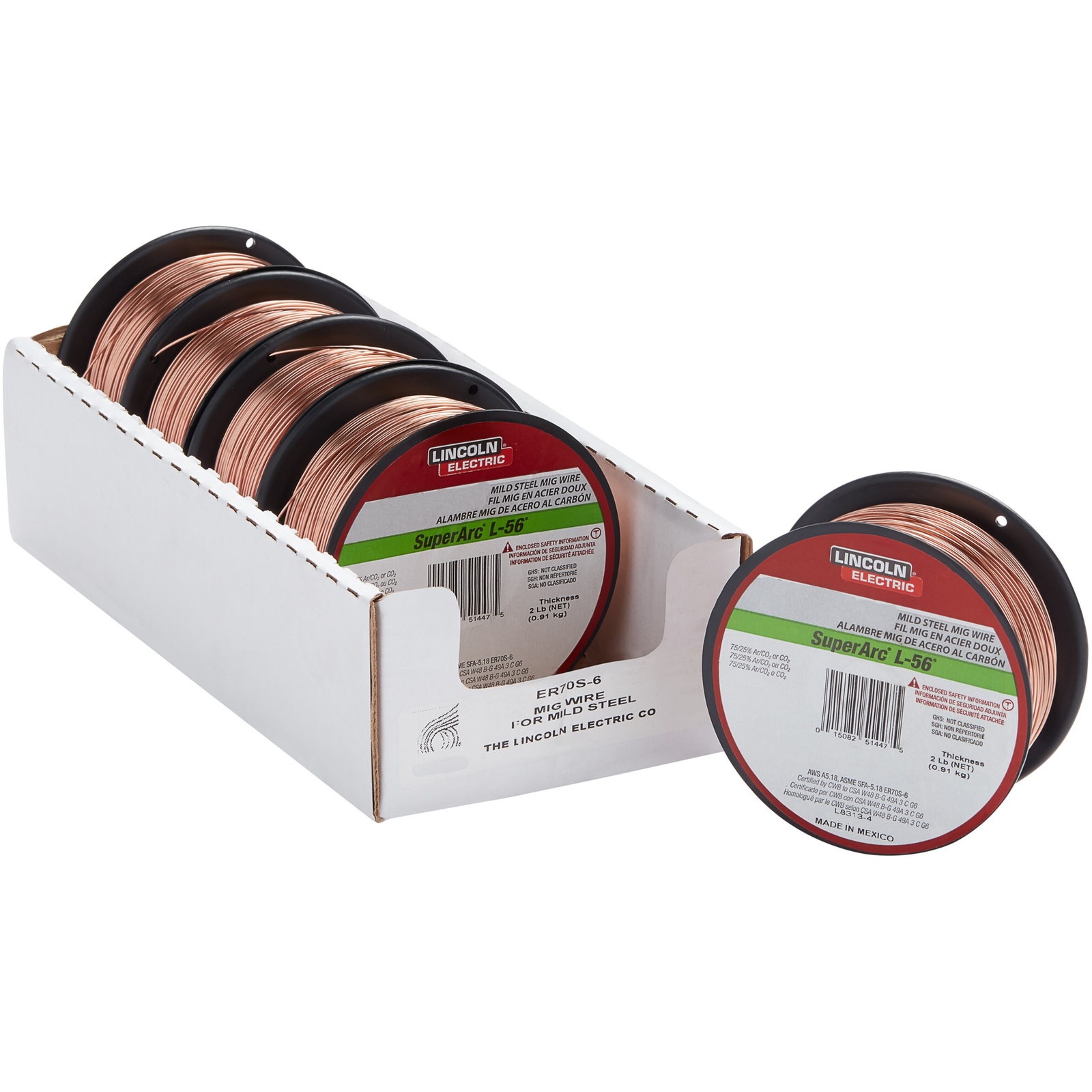 Lincoln ER70S-6 SuperArc L-56 MIG Welding Wire .025 on 2 lb. Spools – Box of 5