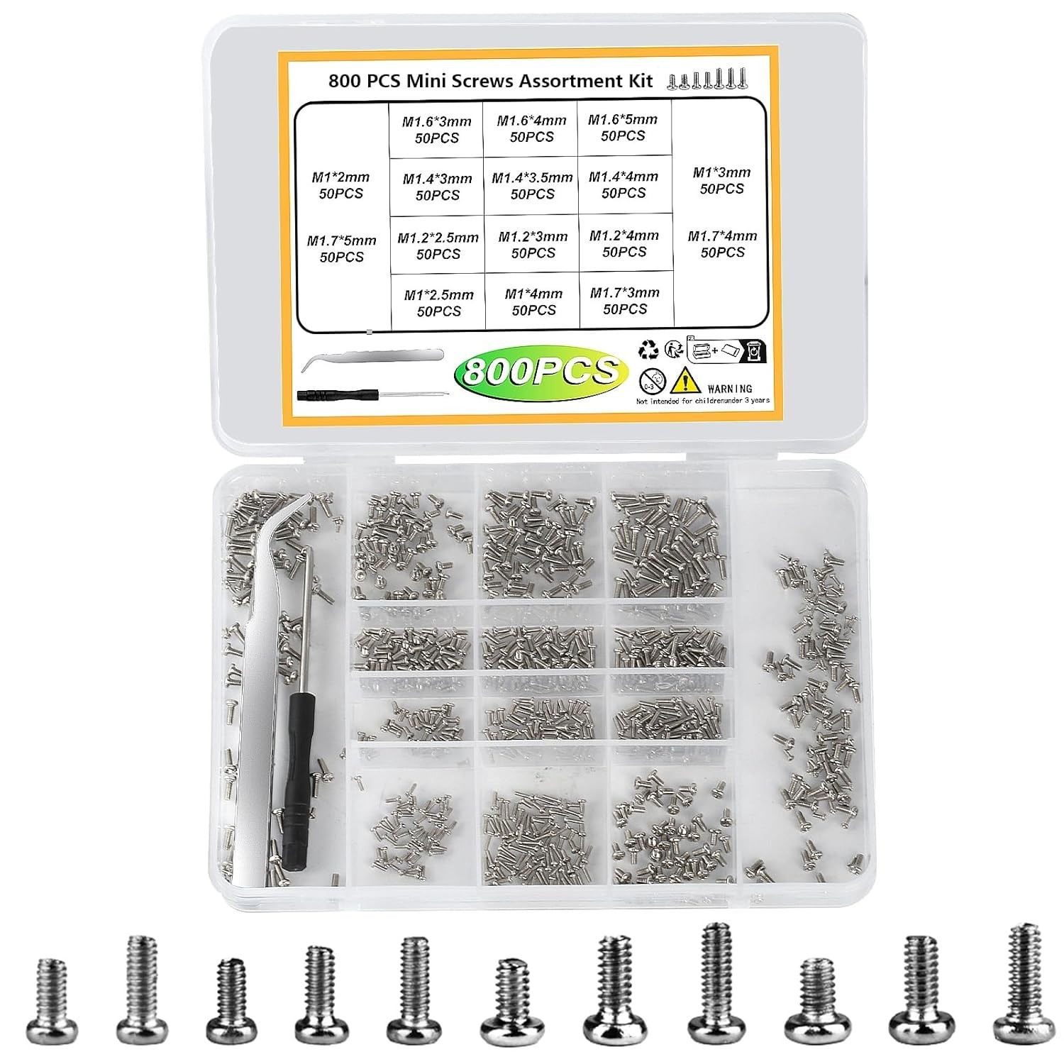 Mini Micro Small Phillips Pan Head Machine Screws Assortment Kit Nickel 800 Pcs