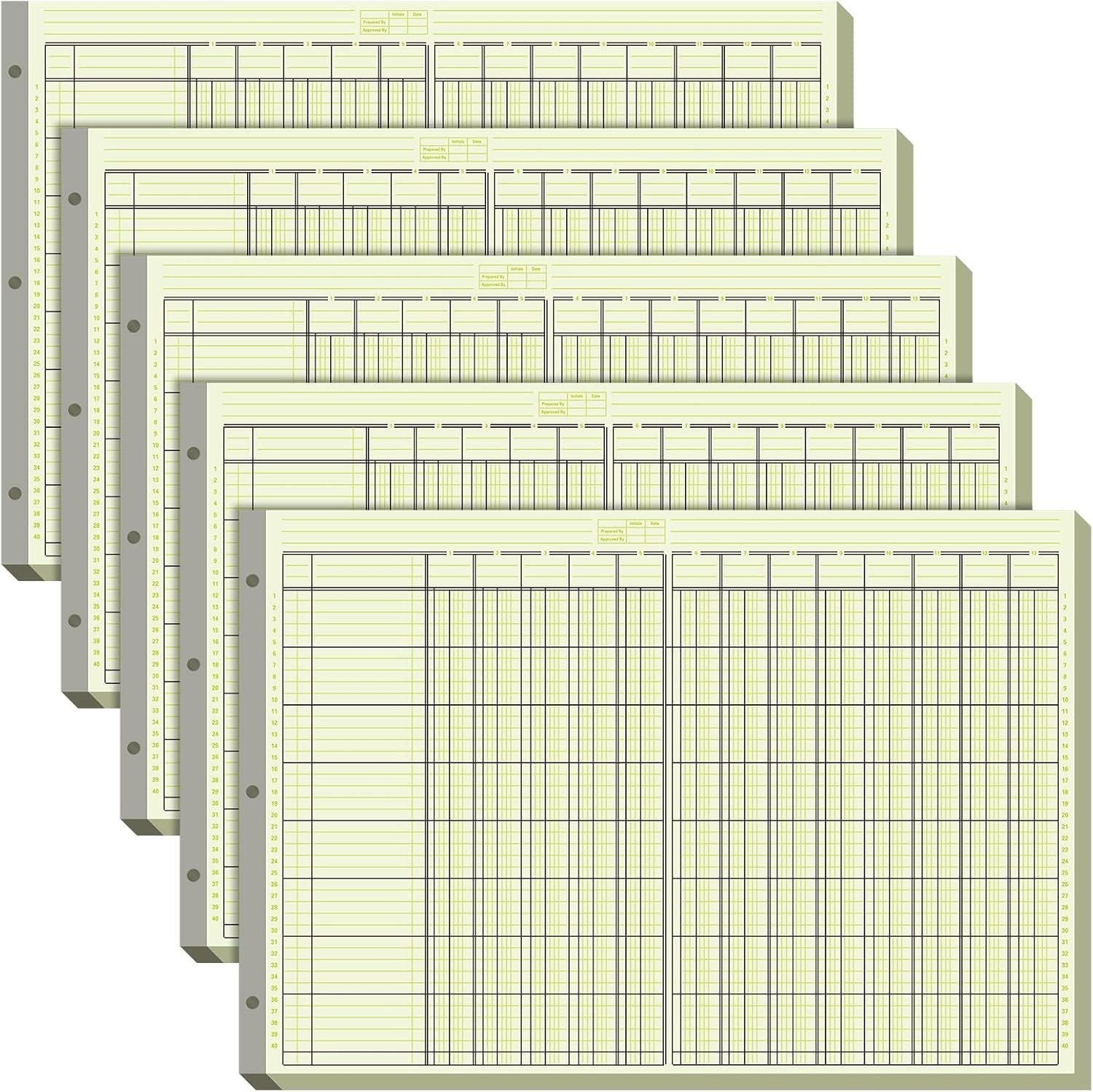 5 Pack Columnar Analysis Pad, 250 Sheets, 13 Columns, 16.31″x11″, 3-Hole Account