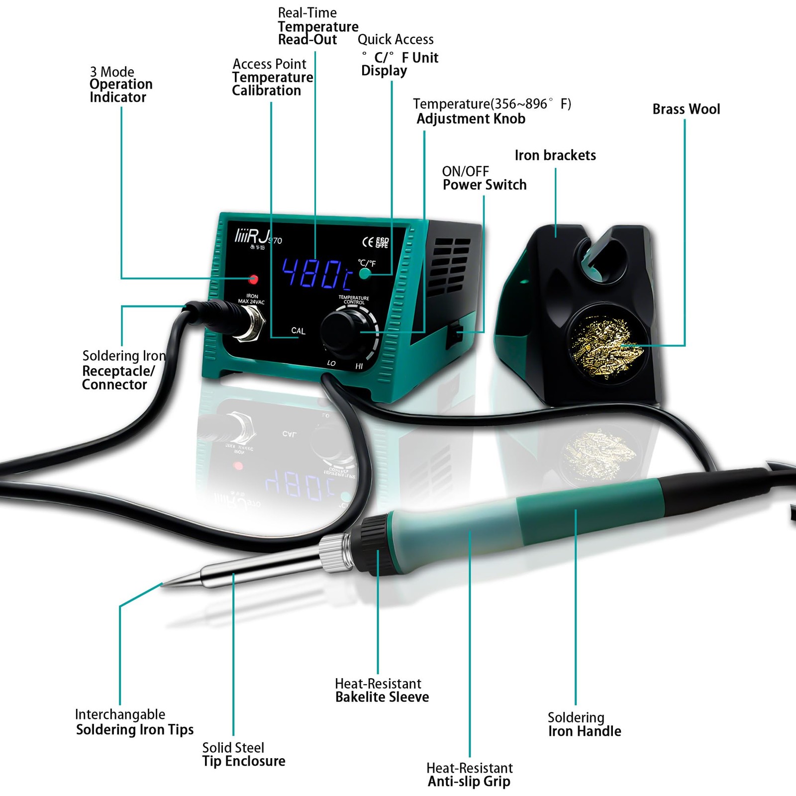 Digital Soldering Station 75W with LED Display, Adjustable Temperature 392°F–…