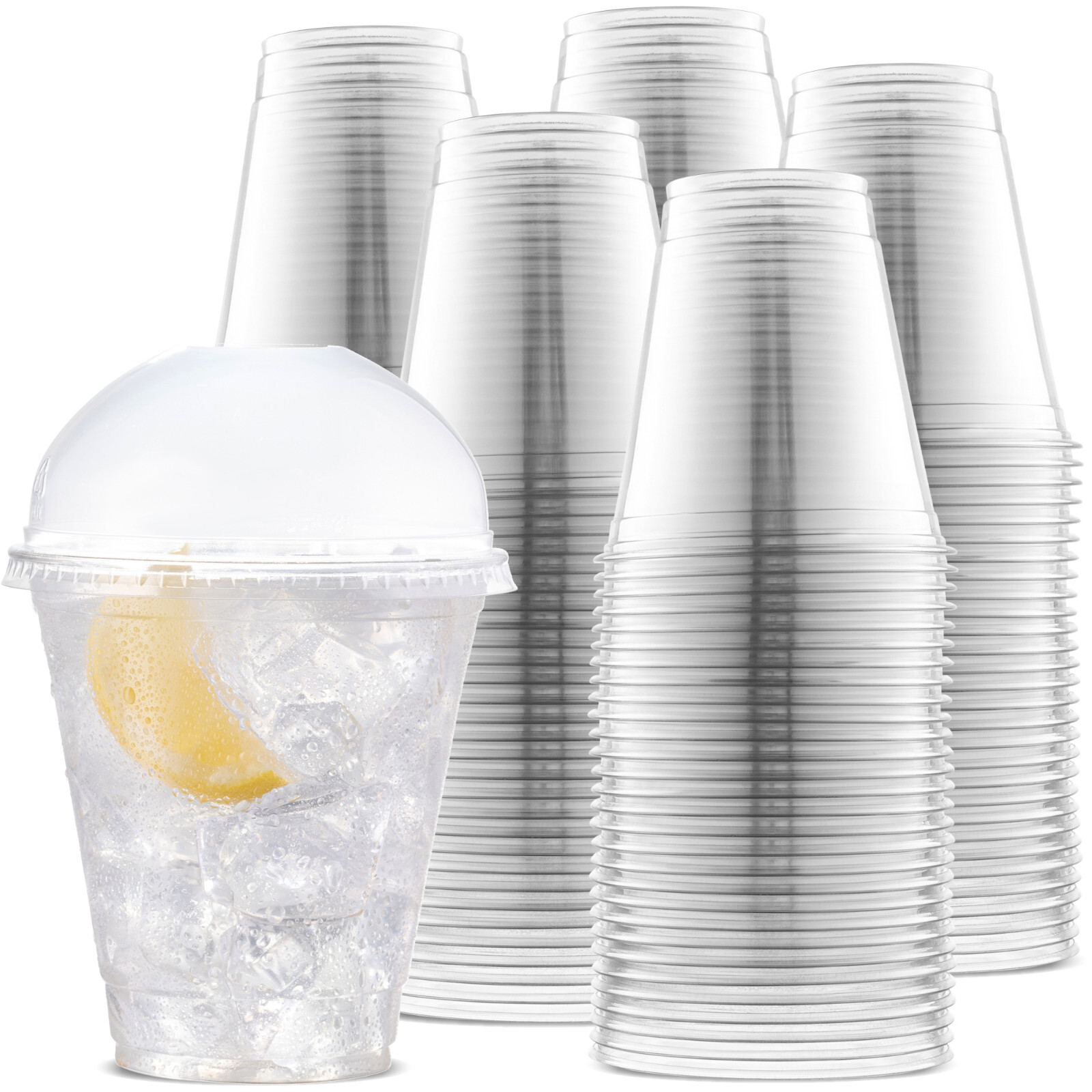 DURAMEG 12oz Clear PET Cups with Dome Lids 100 Pack | Disposable Smoothie Cups