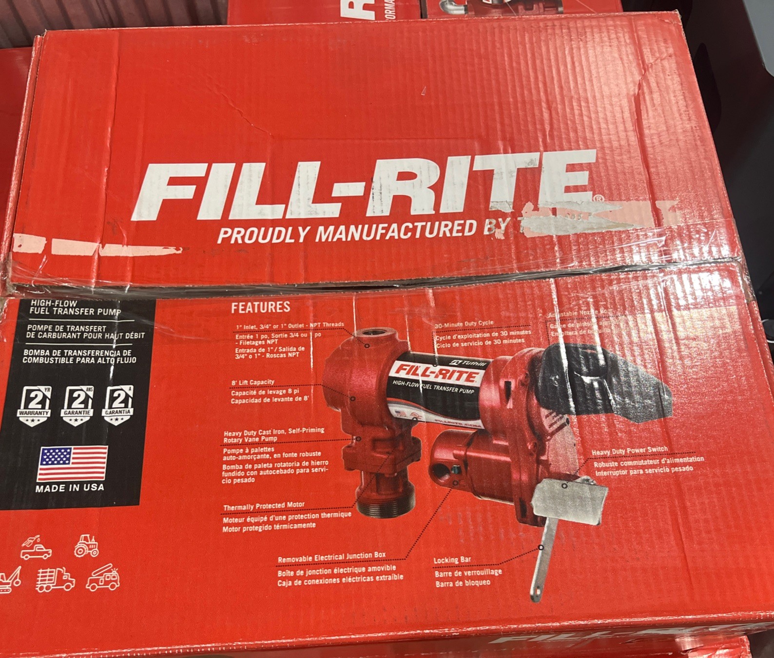 Fill-Rite FR1220HDSQ 12V 15 GPM Pump 1” Inlet 3/4” Outlet + Hose + Nozzle NEW