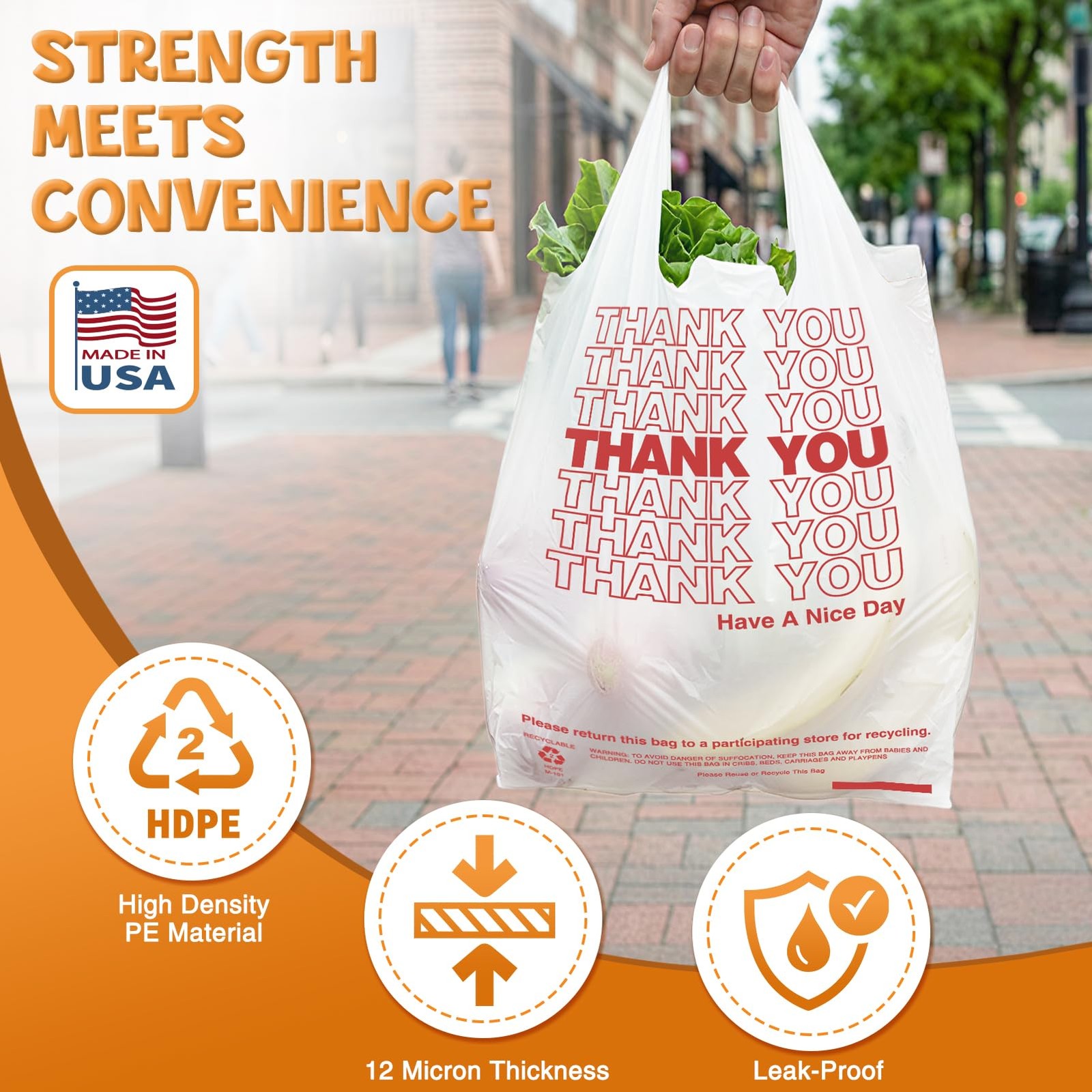Glotoch Thank You Plastic Bags with Handle White (350 Count), 11.5 x 6.5 x 21…