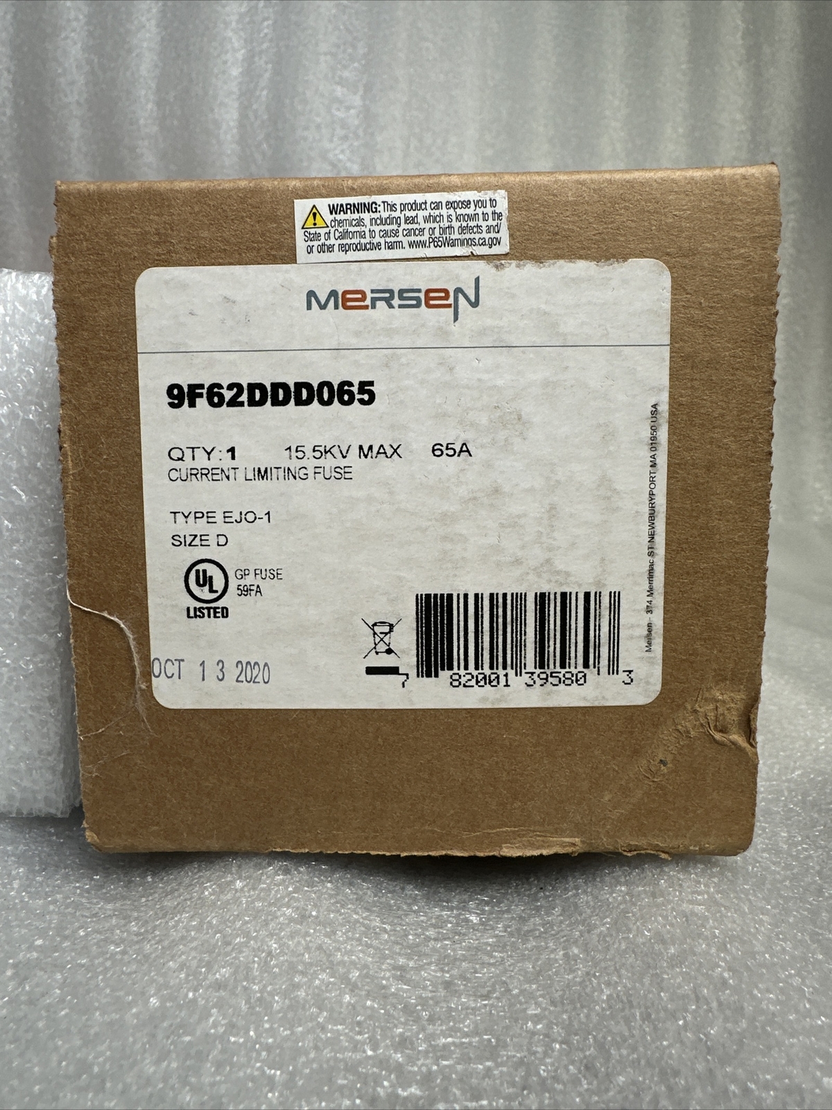 MERSEN 9F62DDD065 15.5KV 65A Ferrule Mounted Current Limiting Fuse (NEW IN BOX)
