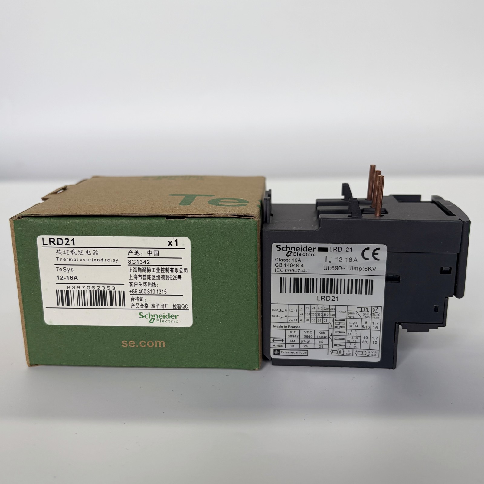New Schneider LRD21 Thermal Overload Relay, 12-18A, Class 10A | US Inventory