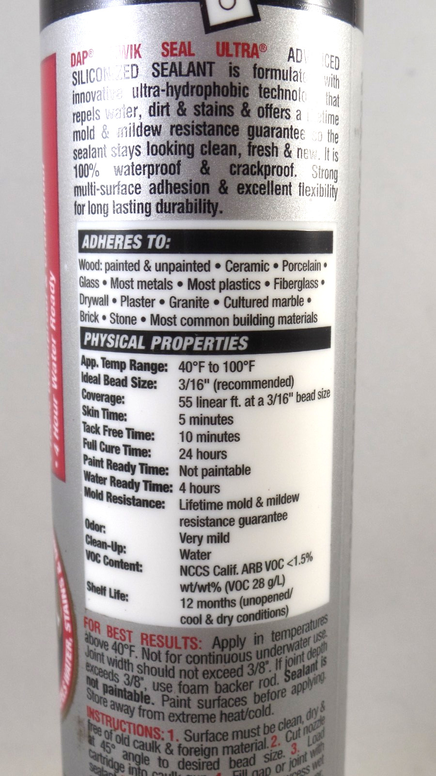 DAP Kwik Seal Ultra 10.1 oz. White Advanced Siliconized Kitchen and Bath Caulk