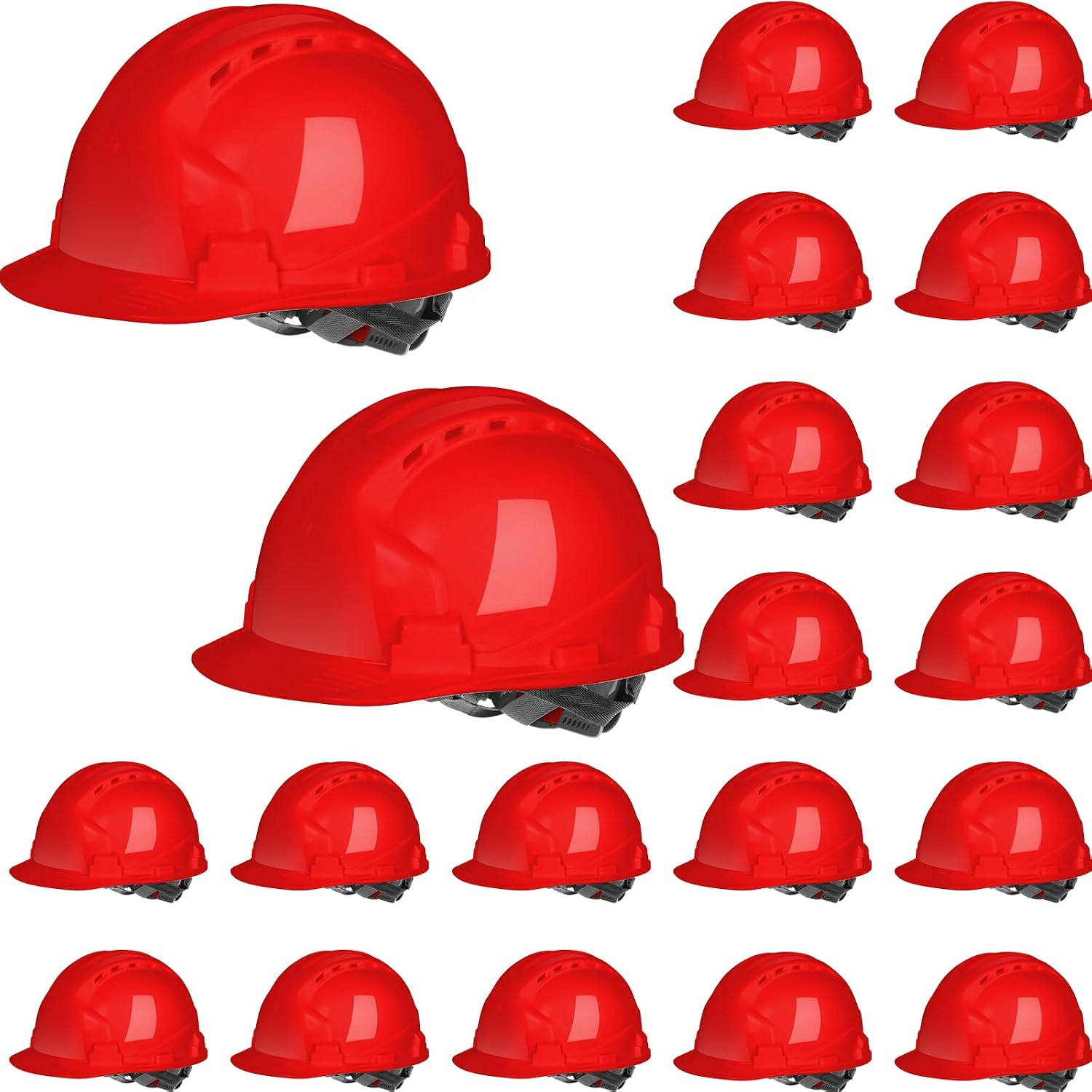 20 Pack 4 Pt. Suspension Hard Hat Bulk Safety Helmets ABS Ratchet Hard Hats Adju