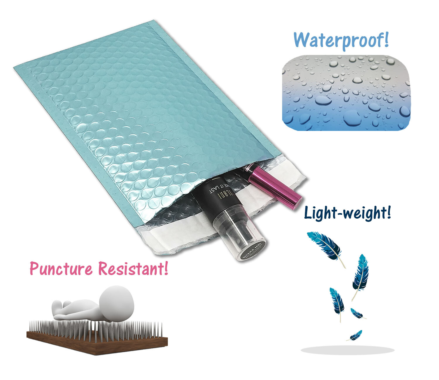 Aqua ICE BLUE Metallic Bubble Mailers 4×8, 8×12, 6×10, 9×13 NEW Padded Envelopes