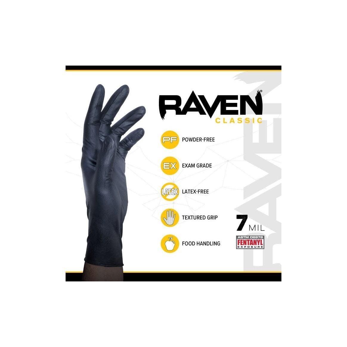 SAS Safety Raven Powder-Free Nitrile 7mil Black Glove M 100-Box #66517