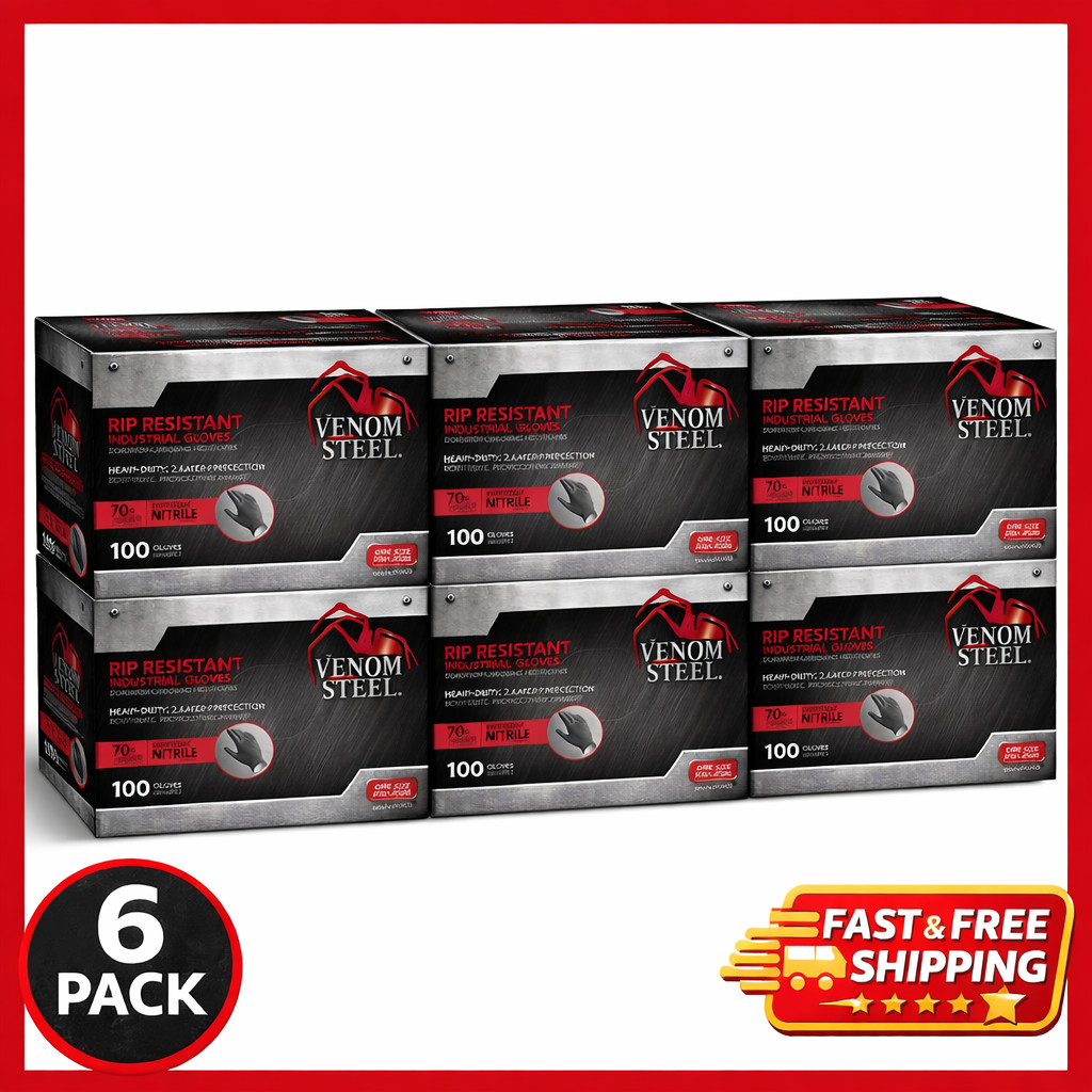 6 Pack VENOM STEEL Nitrile Gloves Rip Resistant Size Fits Most 100 CT