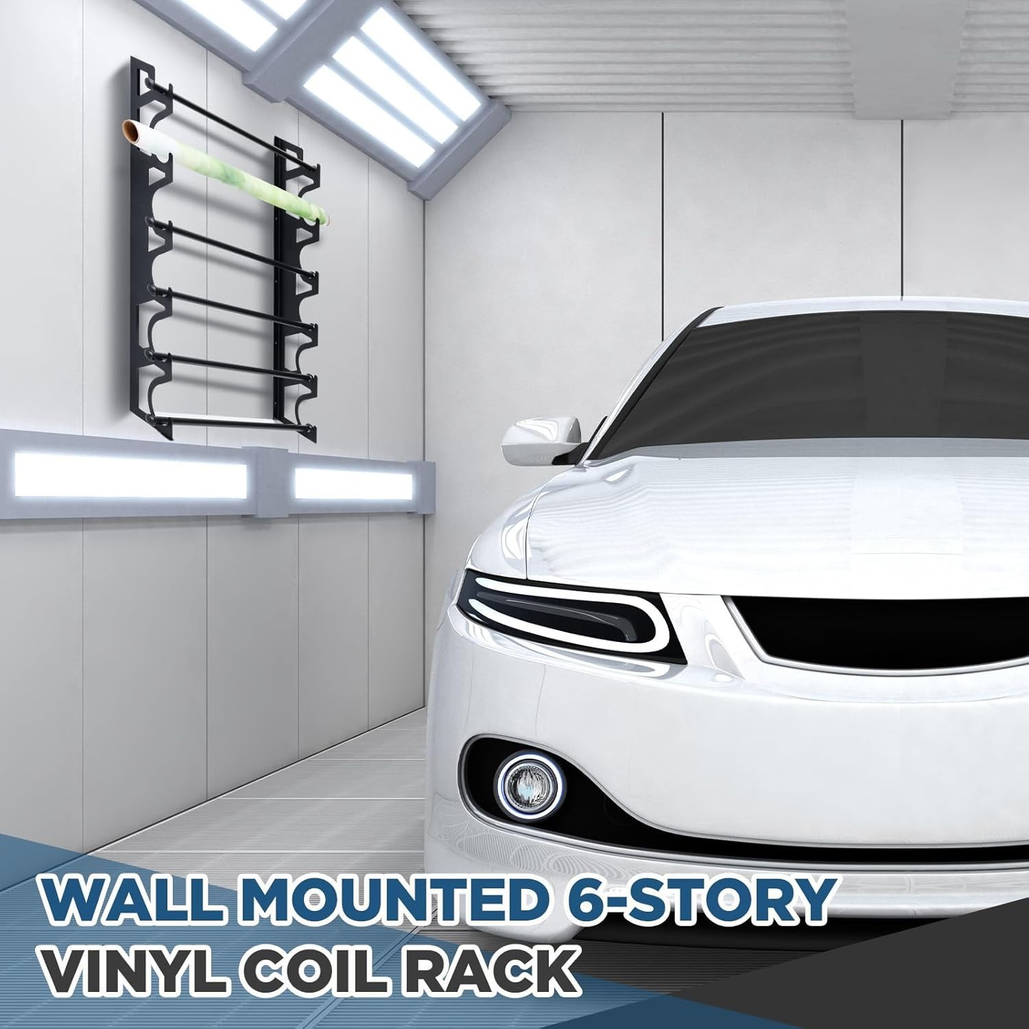 6 Roll Vinyl Roll Holder Adjustable Metal Vinyl Rack Wall Mount for Car Wrap Mat