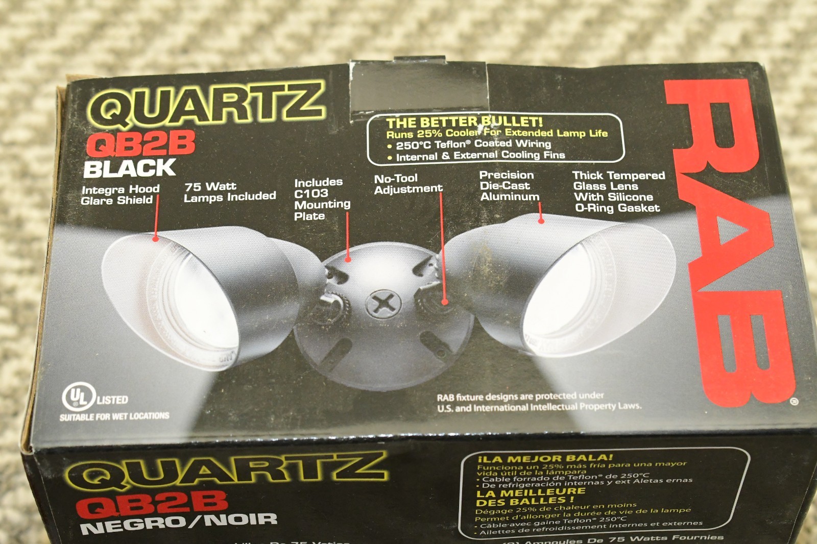 RAB QB2B 2 x 75 W 120 Volt Black Quartz Bullet Floodlight Fixture 1981320073