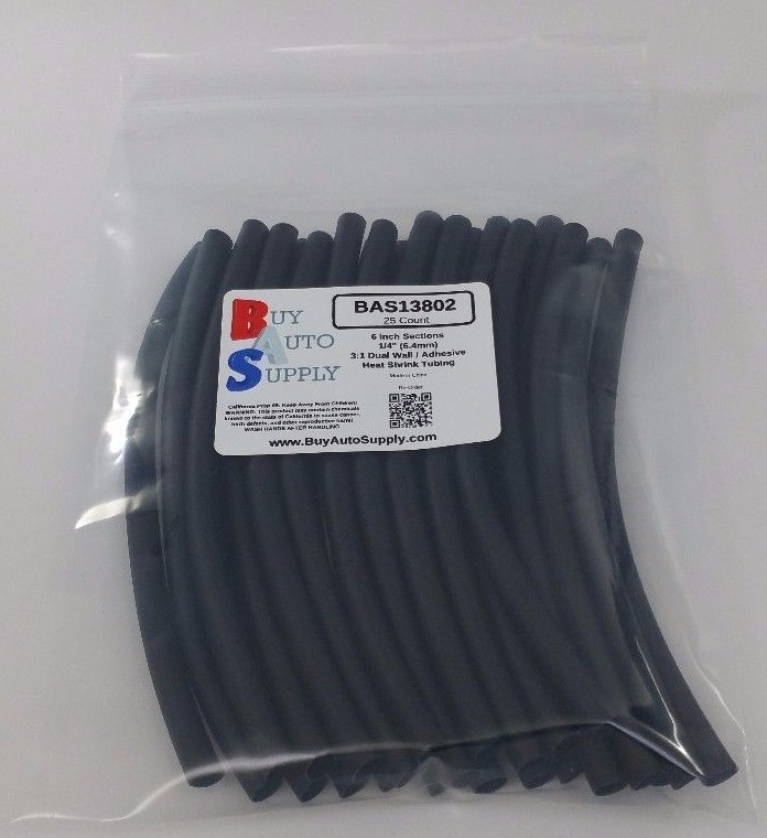 25x 6″ Pcs 1/4″ Black 3:1 Heat Shrink Tubing Adhesive Lined Dual Wall (12.5Feet)