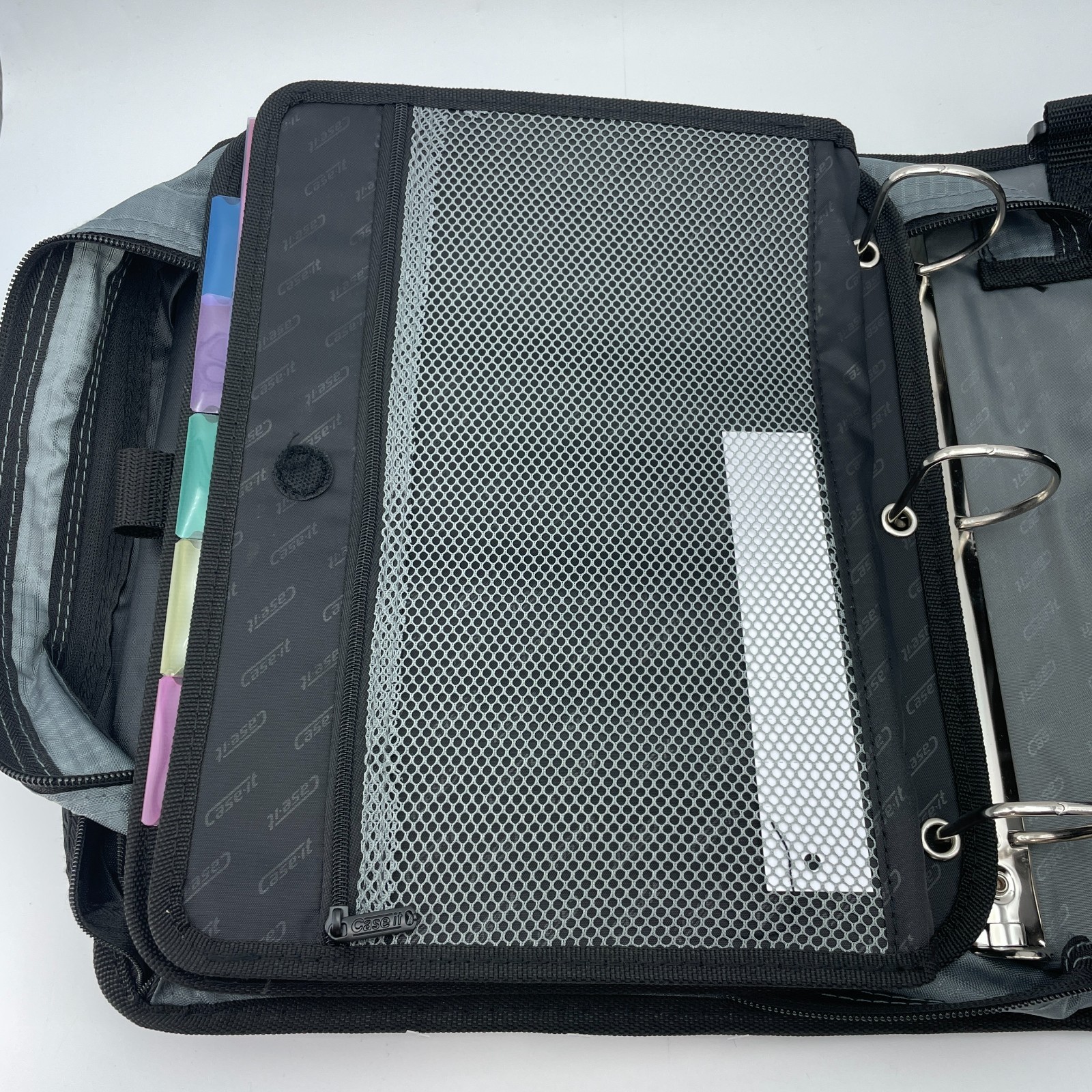 CASE IT Dual 2.0 4in Zipper Binder Black Gray Dual Ring Organizer NEW
