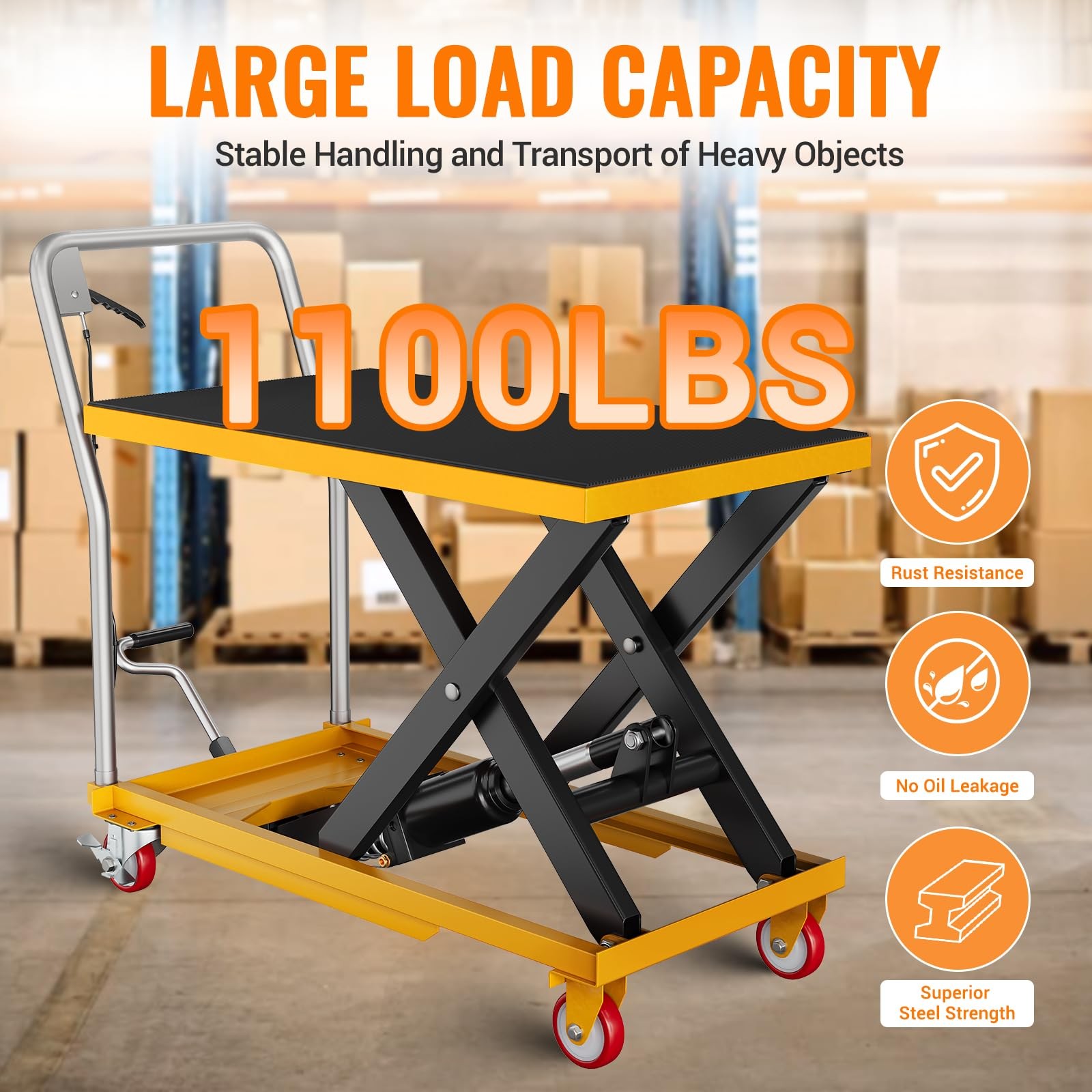 Garvee 1100Lbs Hydraulic Scissor Lift Cart 32″ Manual Lift Table w/ Wheels