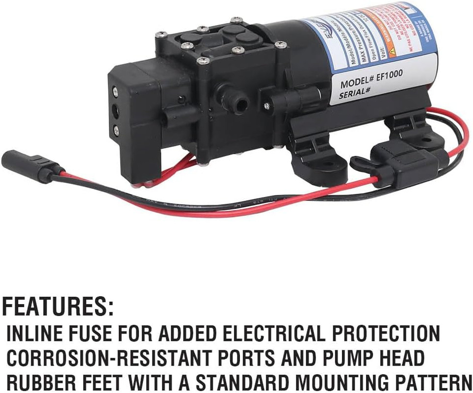 EF1000-BOX 12V Diaphragm Pump with 3/8″ Hose Barb Ports, 1.0 Gpm