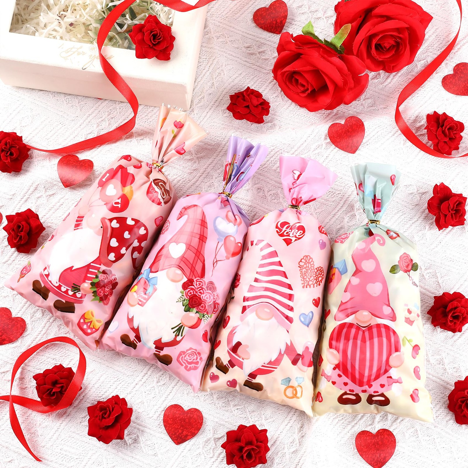 Valentines Treat Bags, 100 PCS Valentine 1 Count (Pack of 100) colorful