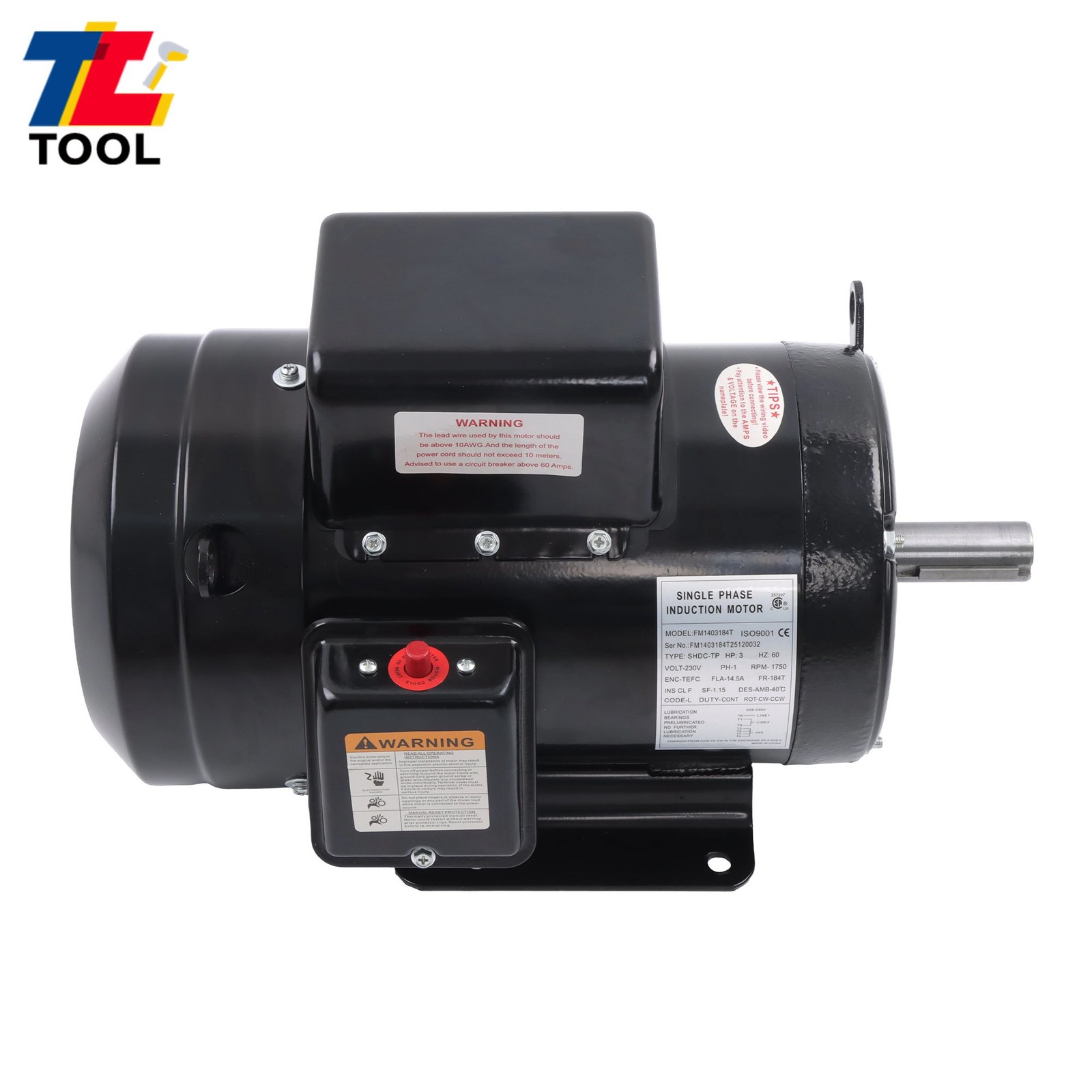 Farm Duty 3HP Motor 1800 RPM TEFC 184T 1 Phase 208/230V 60Hz Reversible