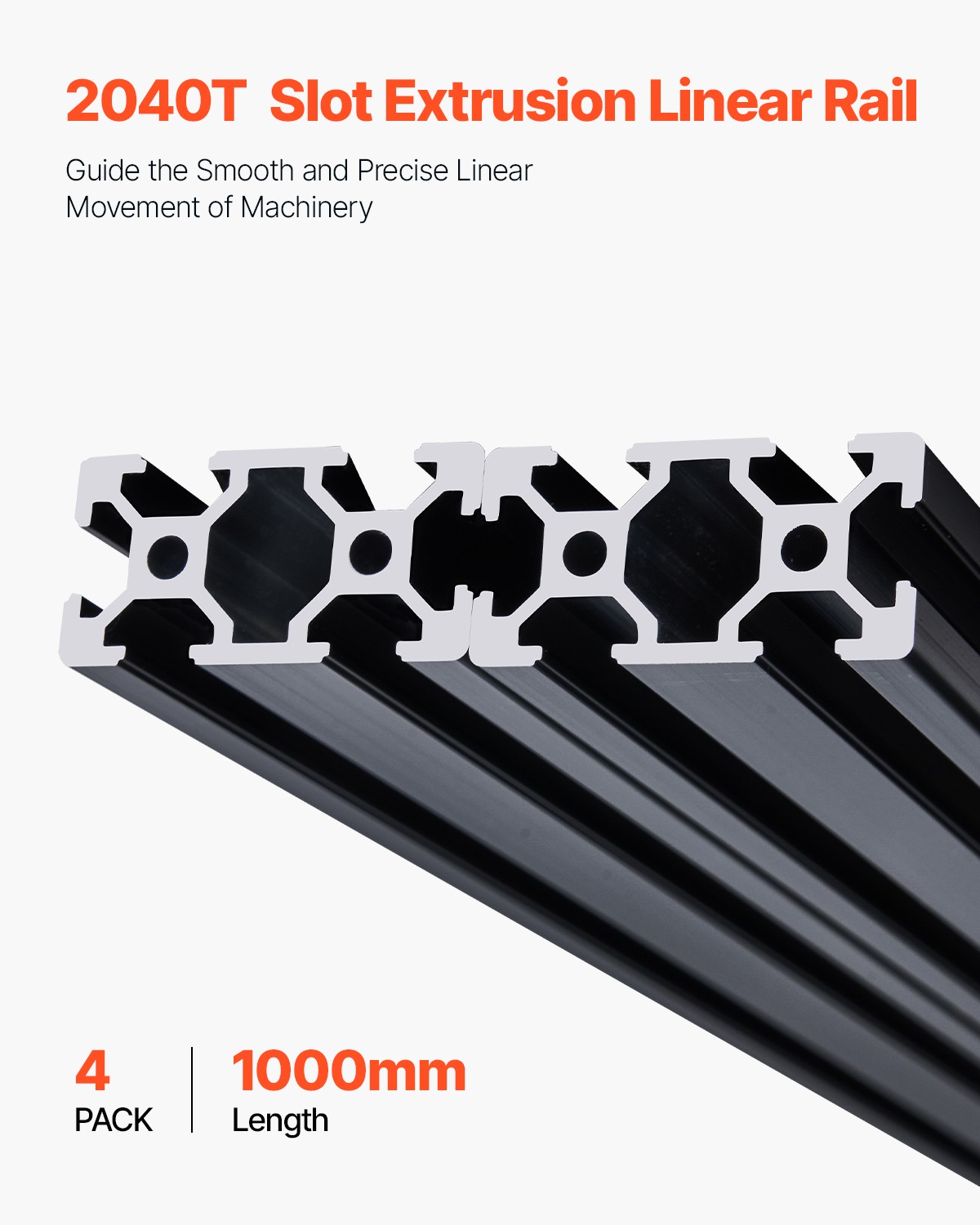 4PCS 39.4 in (1000 mm) T Slot 2040 Aluminum Extrusion Anodized Linear Rail