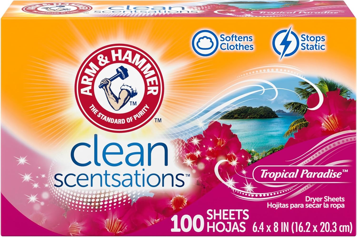 ARM & HAMMER Fabric Softener Sheets, Tropical Paradise, 1 Count (Pack of 100)
