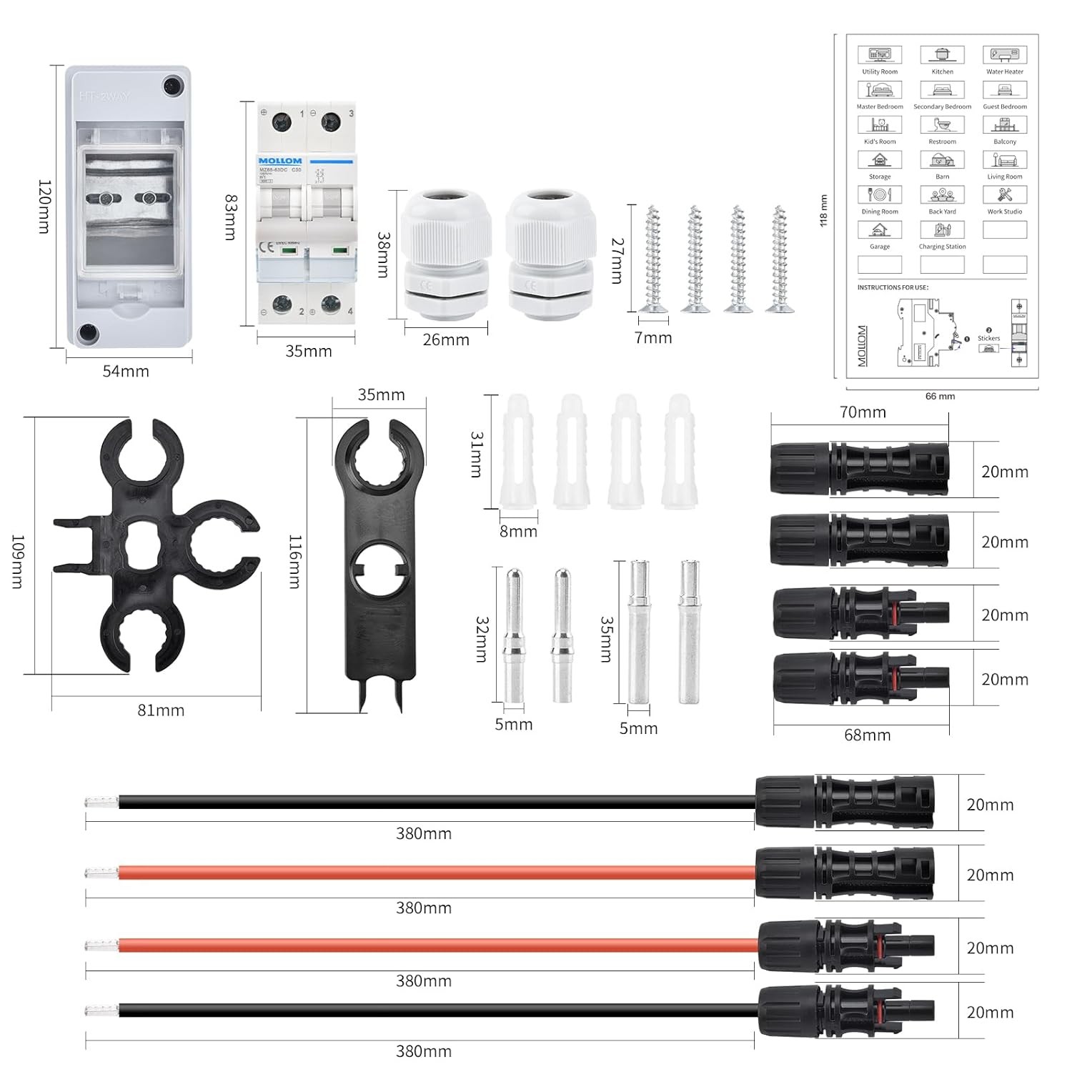 Solar Panel Disconnect Switch 1000V 30A IP65 DC Breaker Box 2P PV Circuit