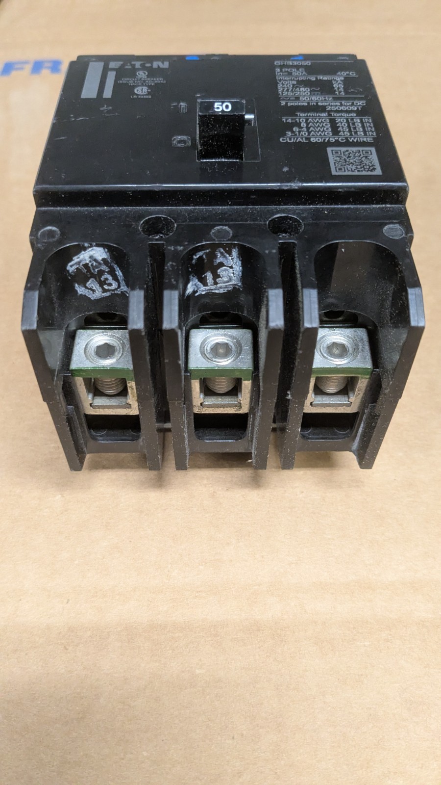Eaton GHB3050 277/480V 50A Circuit Breaker New Pull from Never Installed Cabinet