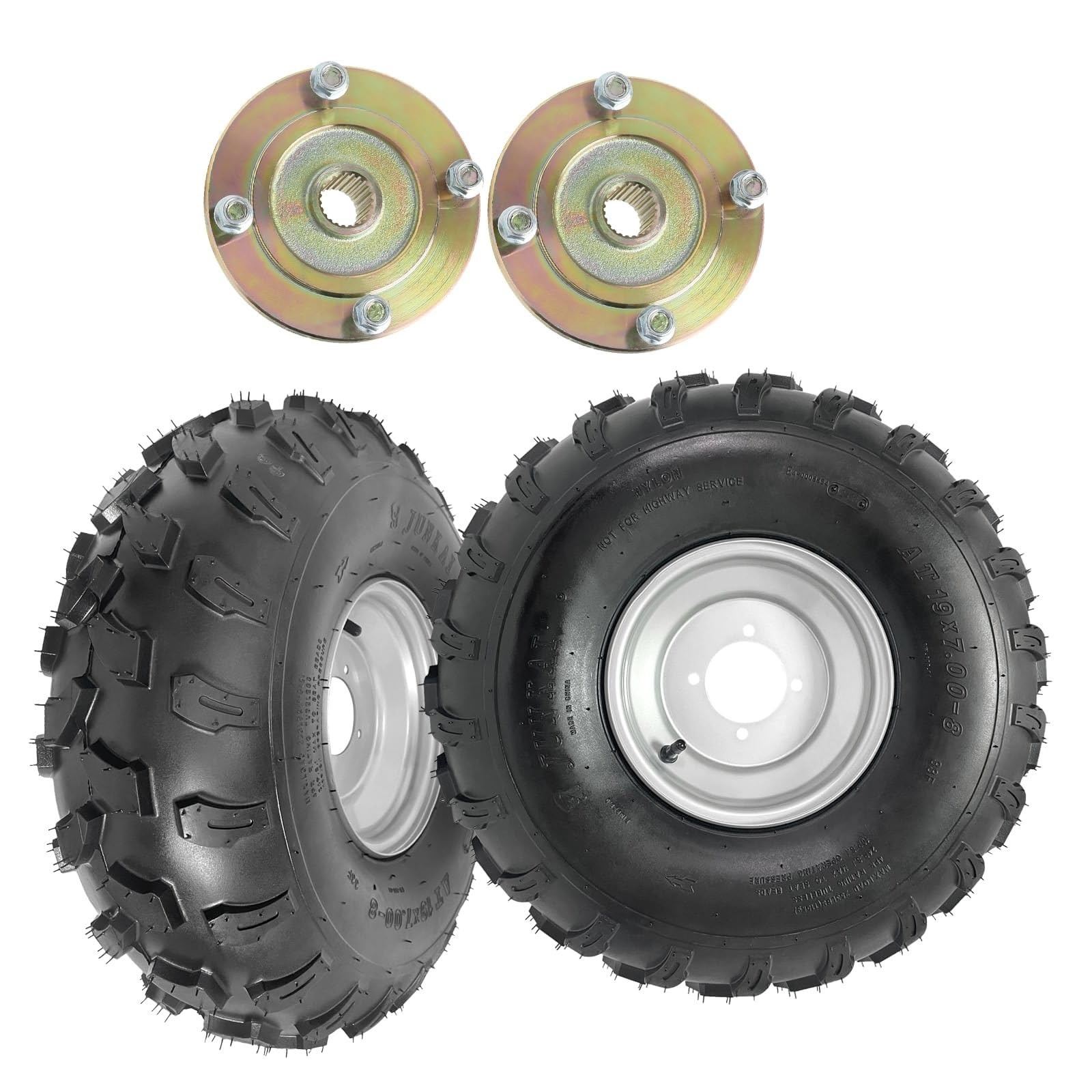 19×7-8 ATV Tire Rim Assembly 4 Stud 4 PLY 8 Inch 253 LBS 24T Spline Hub Off-Road