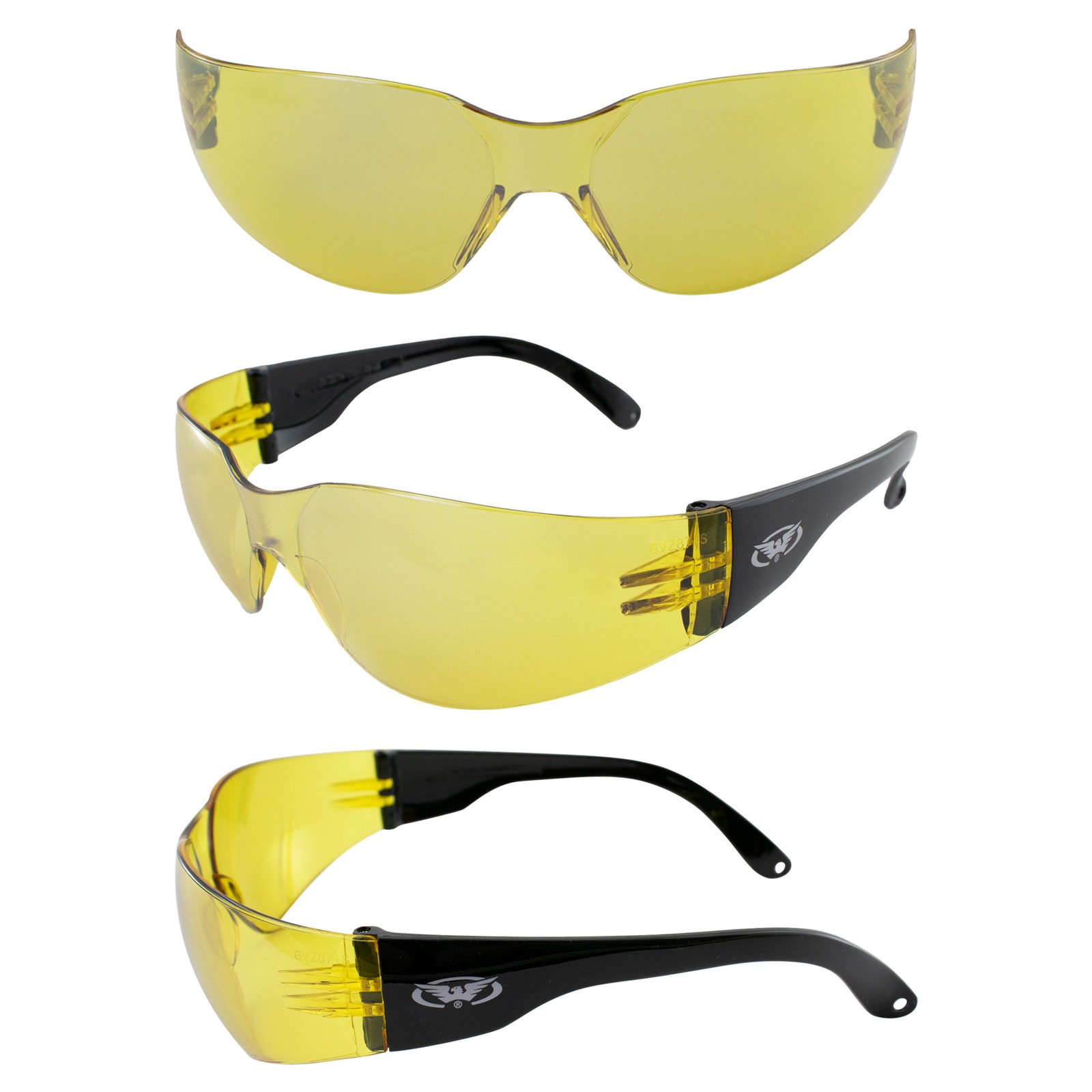 RIDER WRAP AROUND SAFETY GLASSES SHATTERPROOF YELLOW LENS by GLOBAL VISION