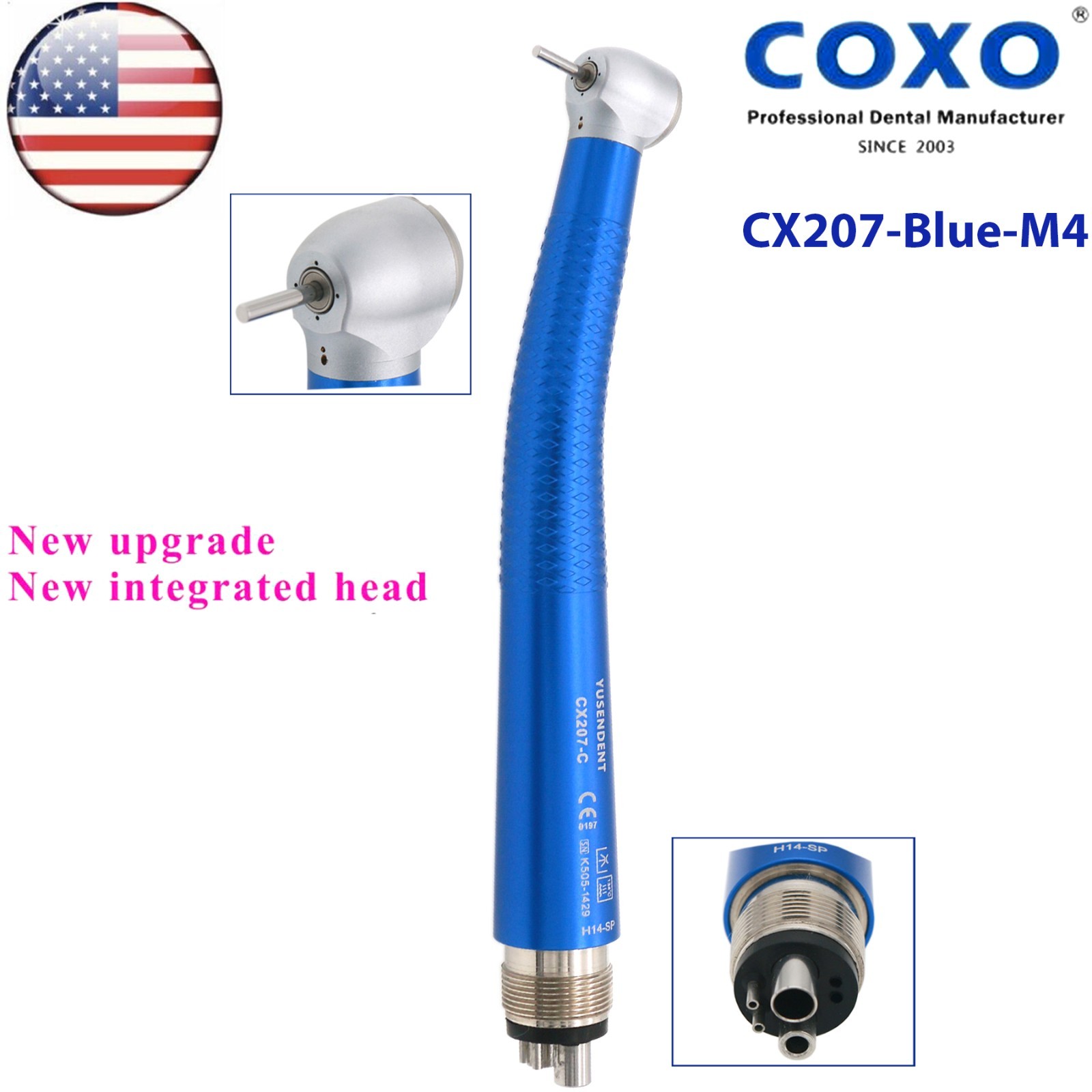 US COXO Dental High Speed Air Turbine Handpiece 4 Holes Anti-retraction CX207-C