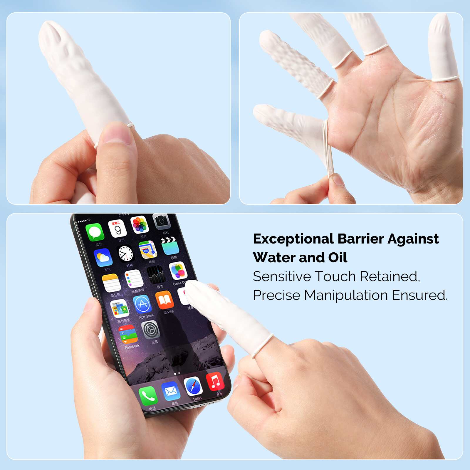 JMU Latex Finger Cots Fingertip Protective Finger Cots Powder Free, Medium