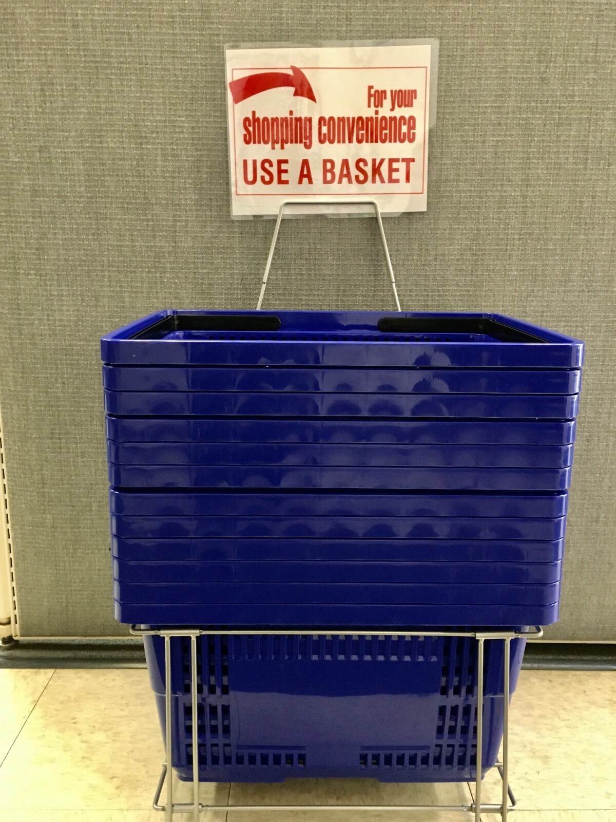 SHOPPING BASKETS «JUMBO SIZE» SET OF 12 WITH STAND/SIGN BLUE