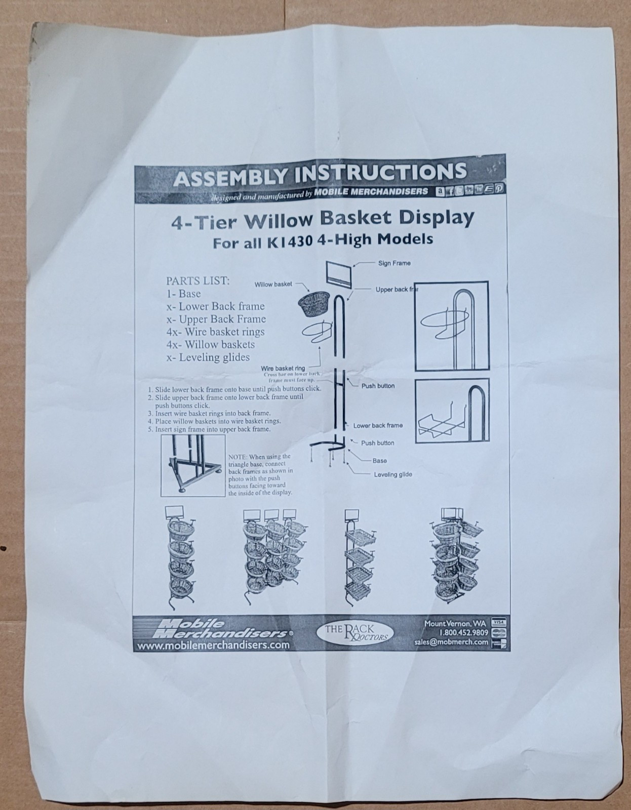 4 Tier Square Basket floor display for food w sign clips Mobile Merchandisers