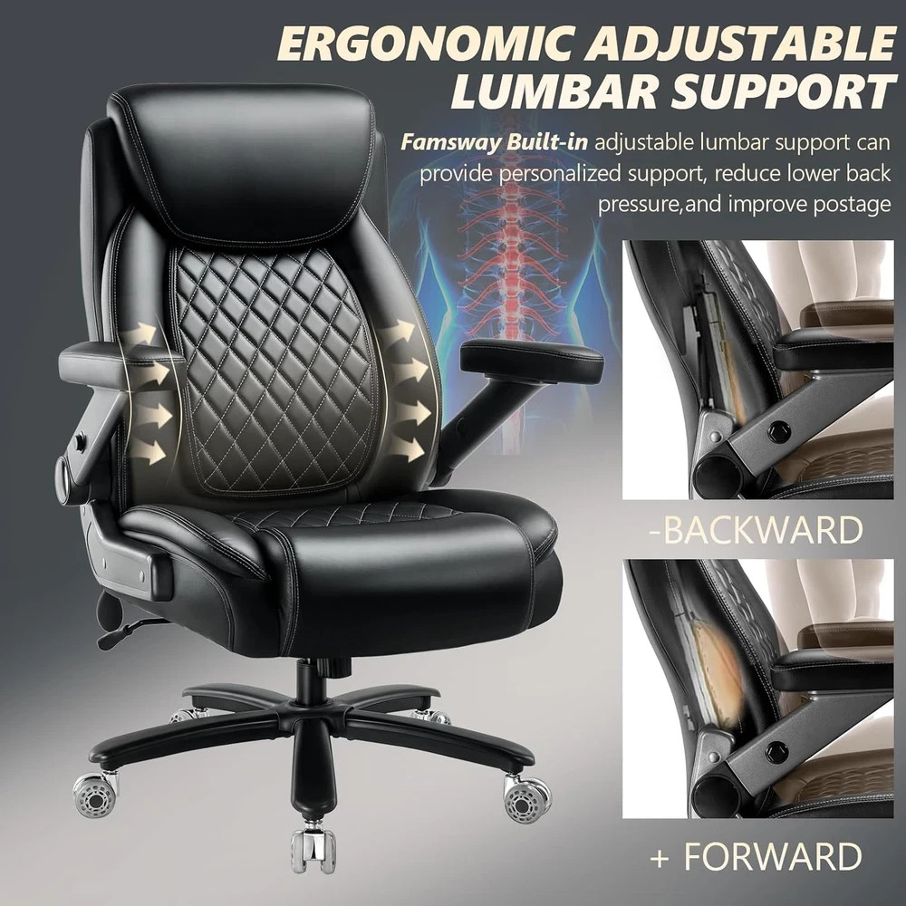 650lbs Big and Tall Office Chair Wide Heavy Duty Executive Chair w/ 5D Flip Arms