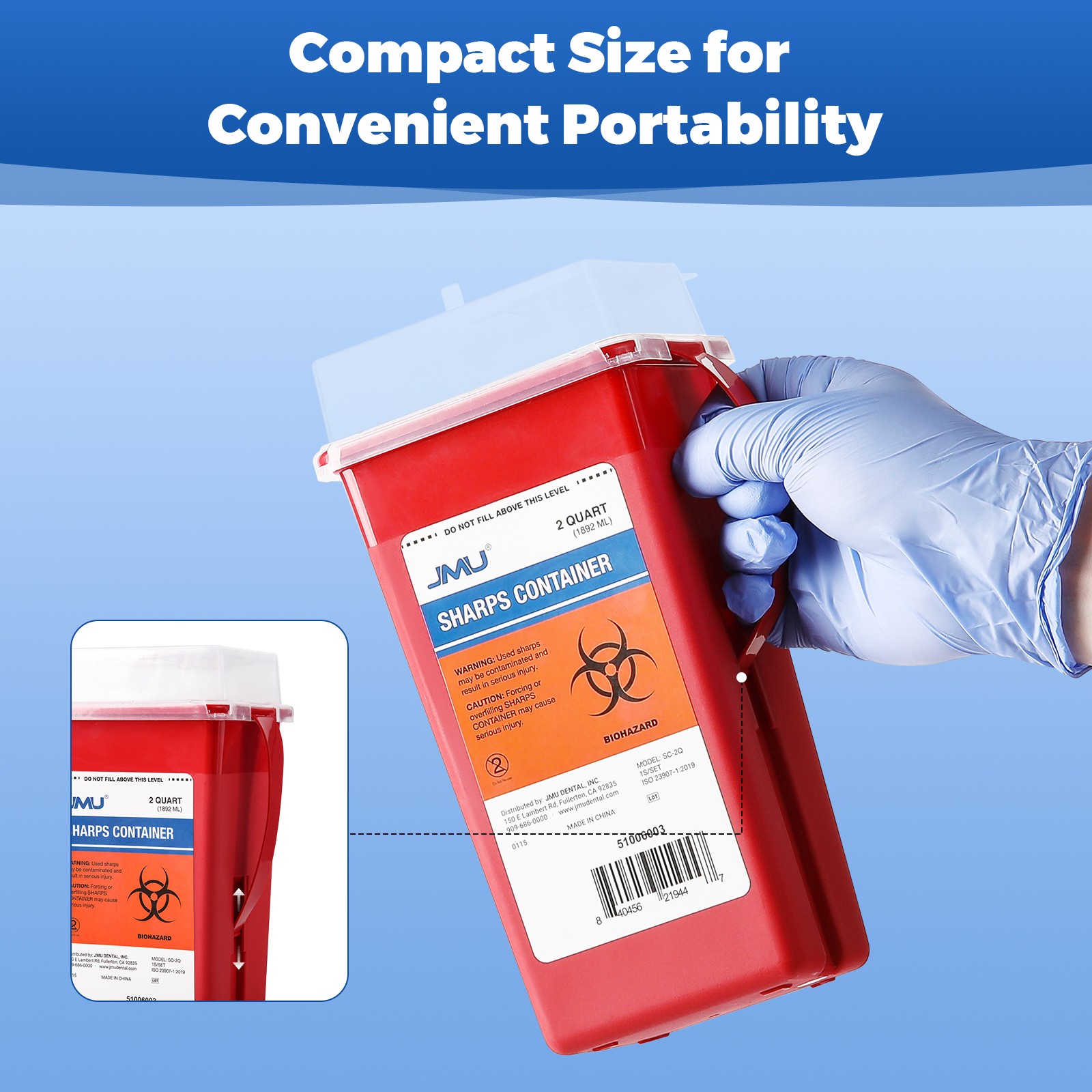 JMU Healthcare Red Base SharpStar Sharps Container 2 Quart Rotor Opening Lid